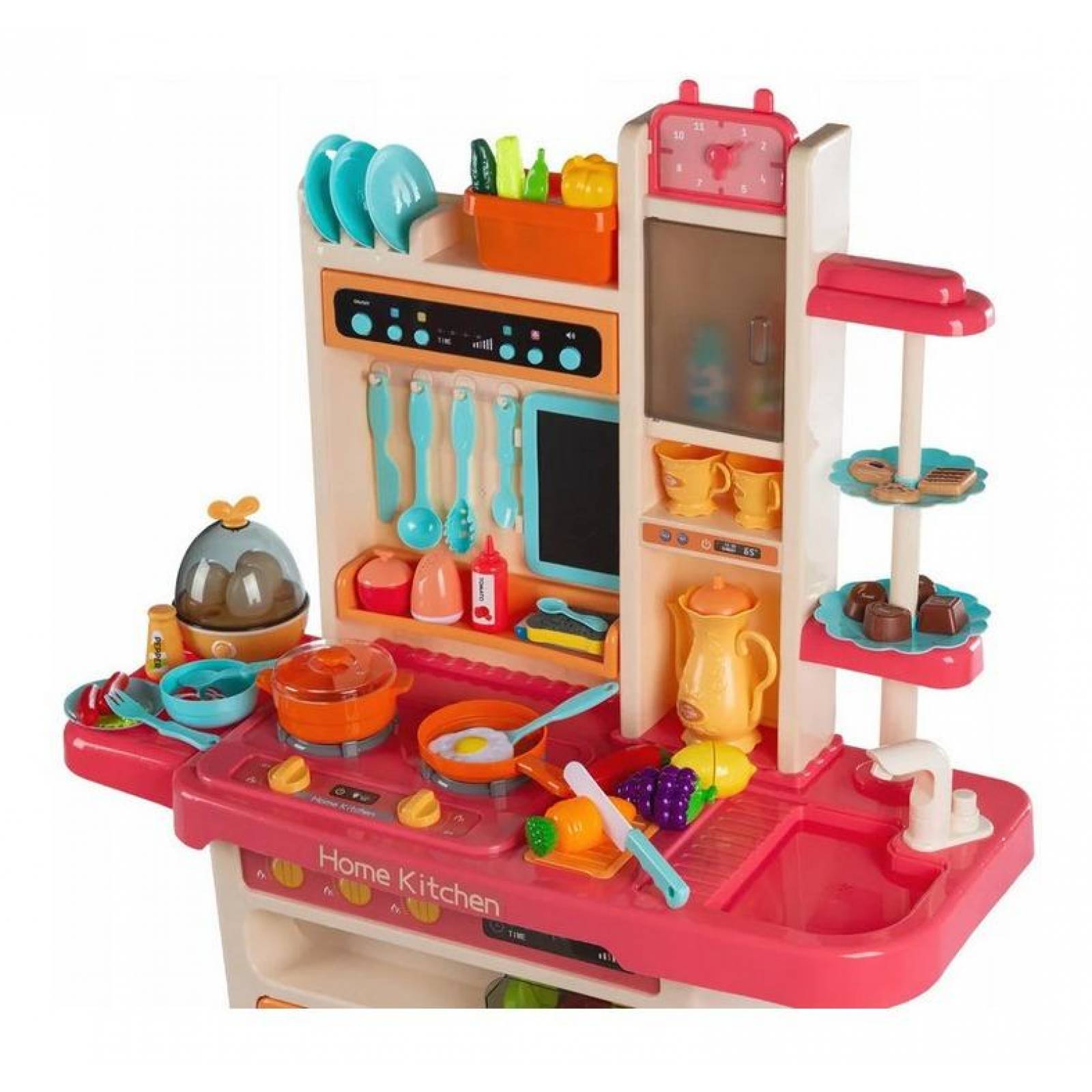 Cocinita Infantil de Juguete con agua y vapor 65 pzs, 93.5cm Alto Rosa