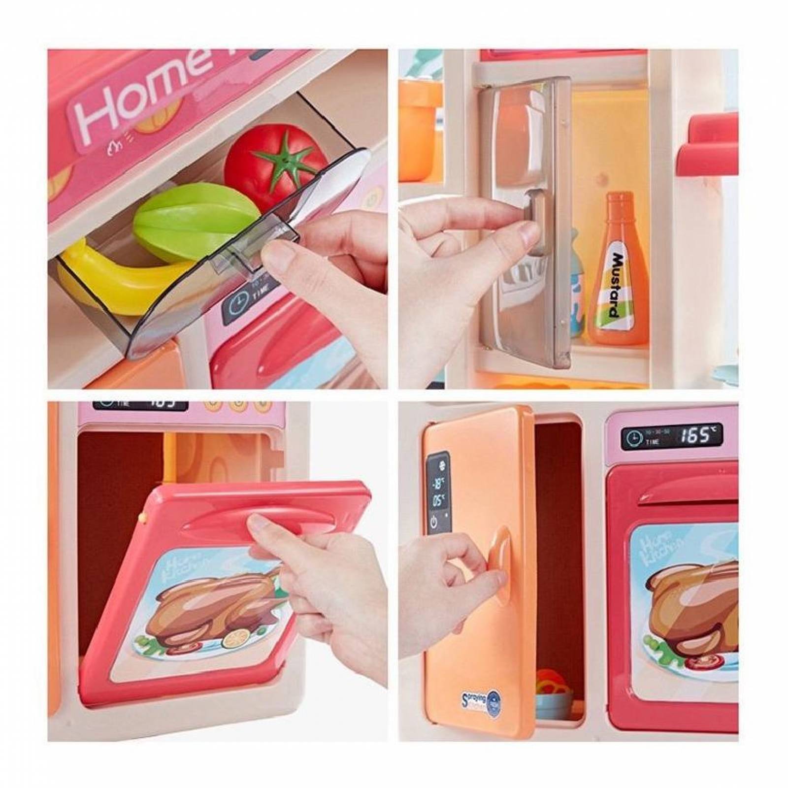 Cocinita Infantil de Juguete con agua y vapor 65 pzs, 93.5cm Alto Rosa