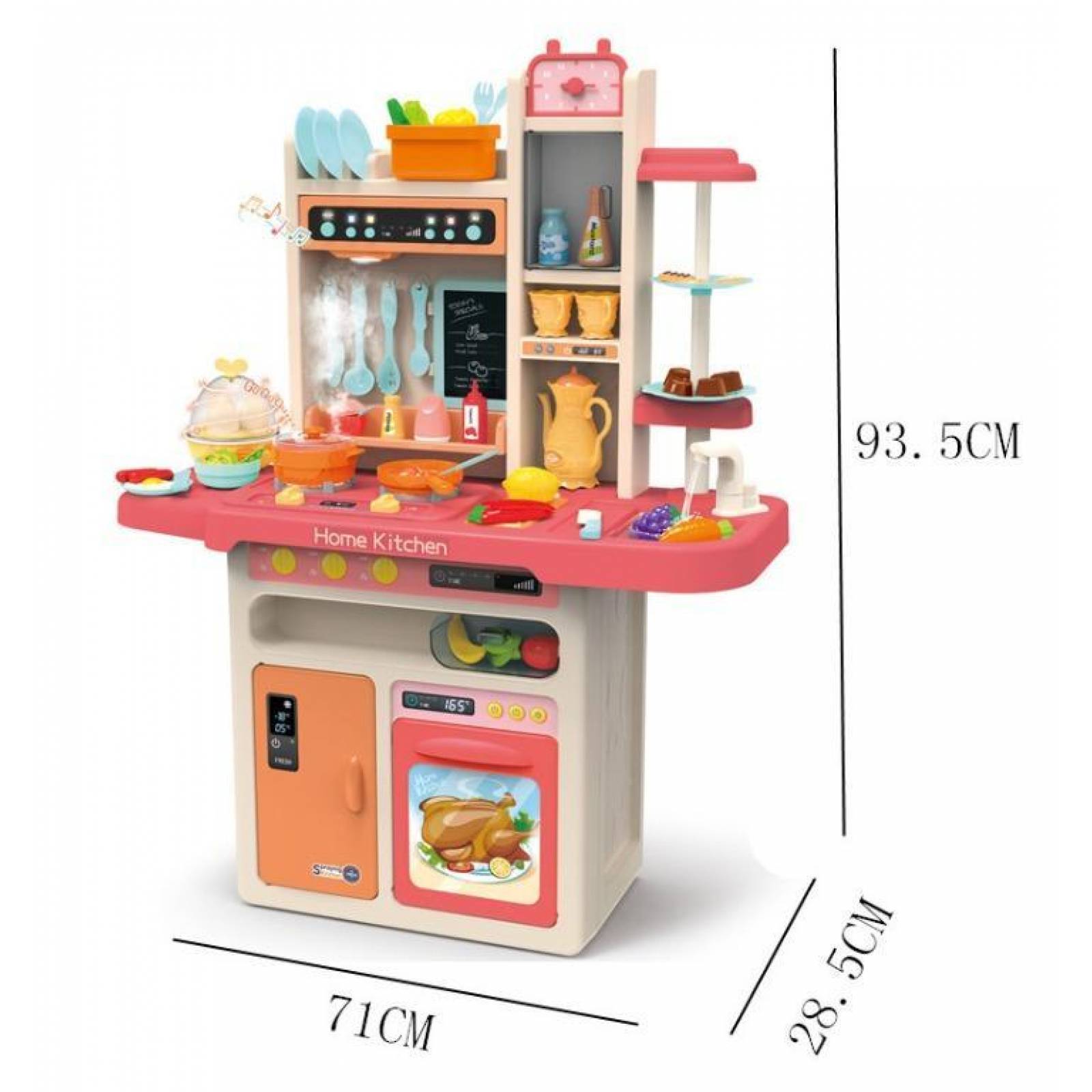 Cocinita Infantil de Juguete con agua y vapor 65 pzs, 93.5cm Alto Rosa