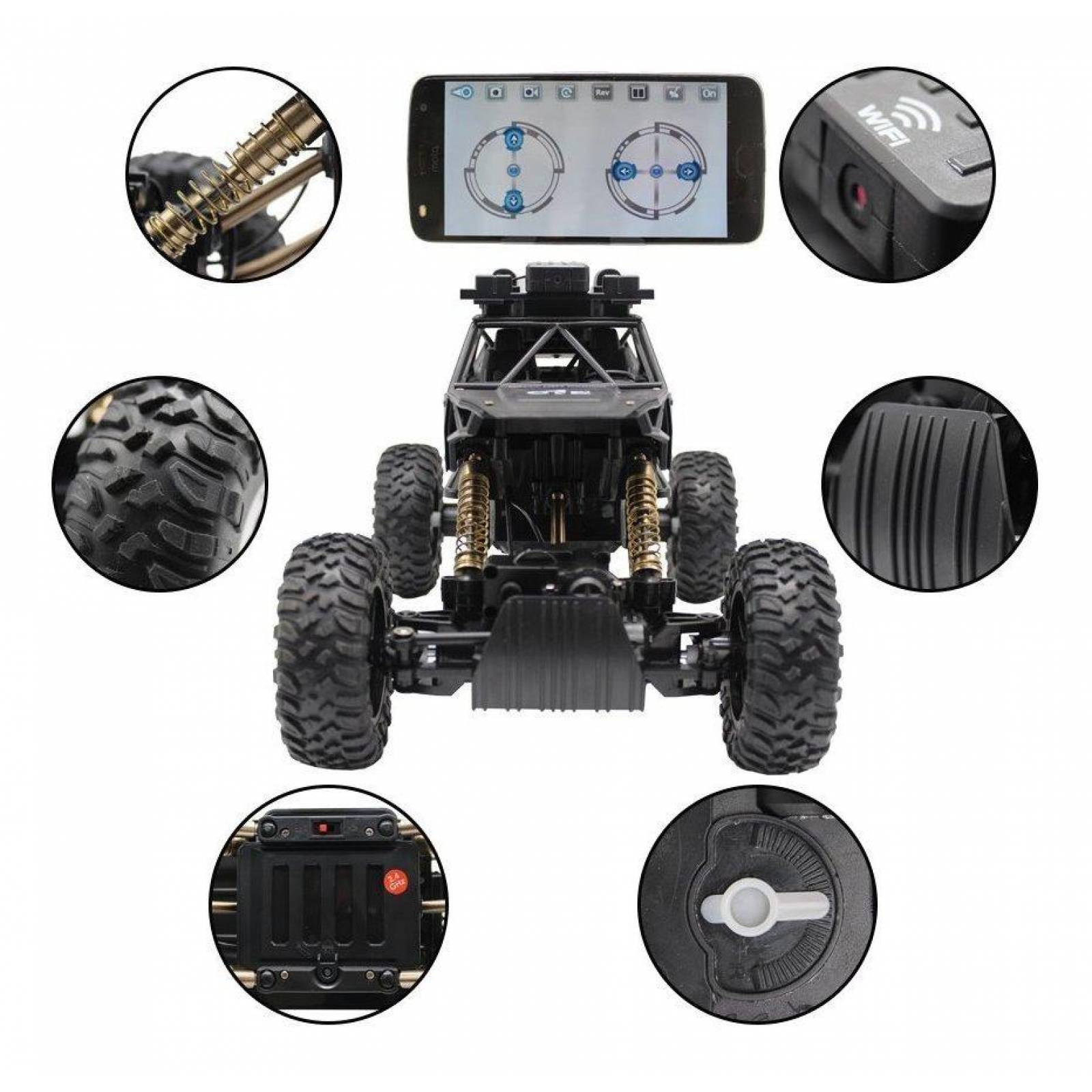 Carro Control Remoto Todoterreno con Cámara Wifi 40mp 1:14 12km/h  - Negro