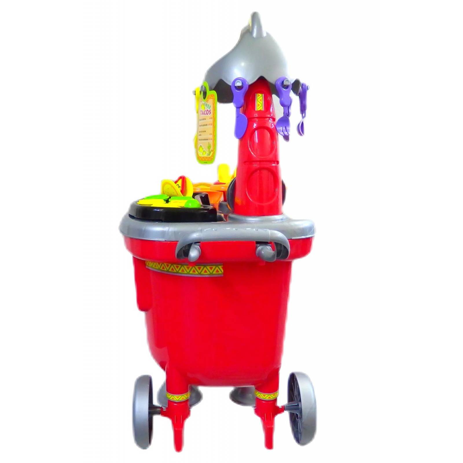 Cocinita Infantil Carrito De Tacos, Juguete Para Niños 23 Pz Rojo