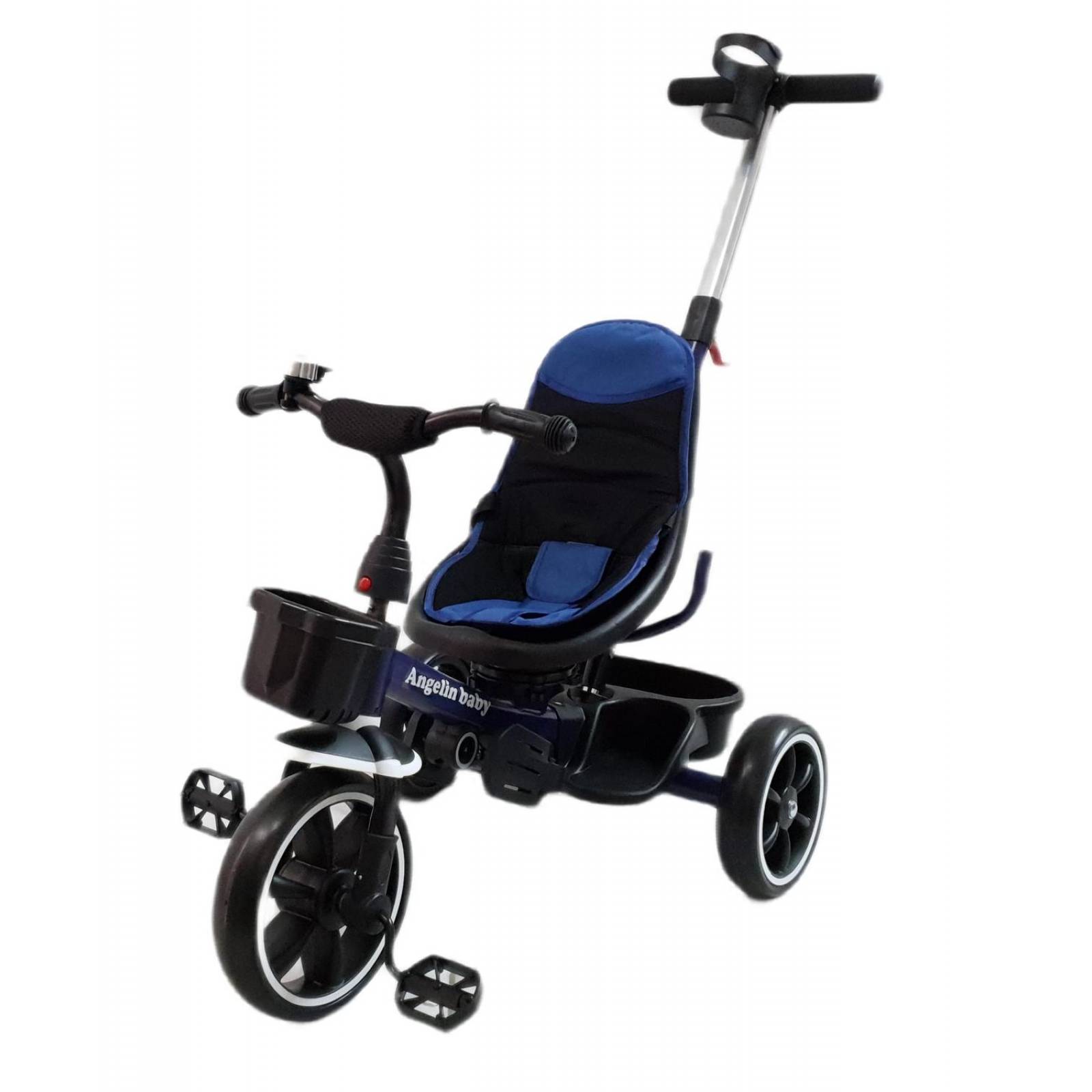 Triciclo para Niños con Asiento Giratorio 360 con Baston  - Azul