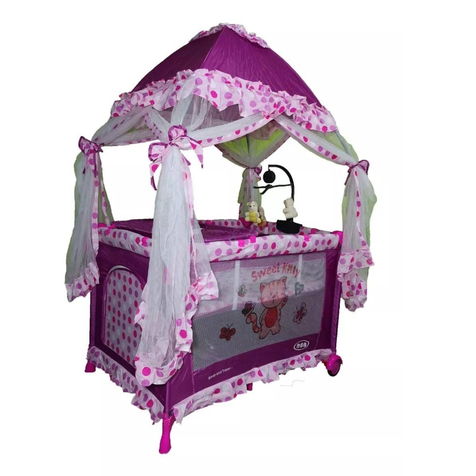 Cuna Corral Argentina Toldo Mosquitero Movil Musical Velo - Violeta