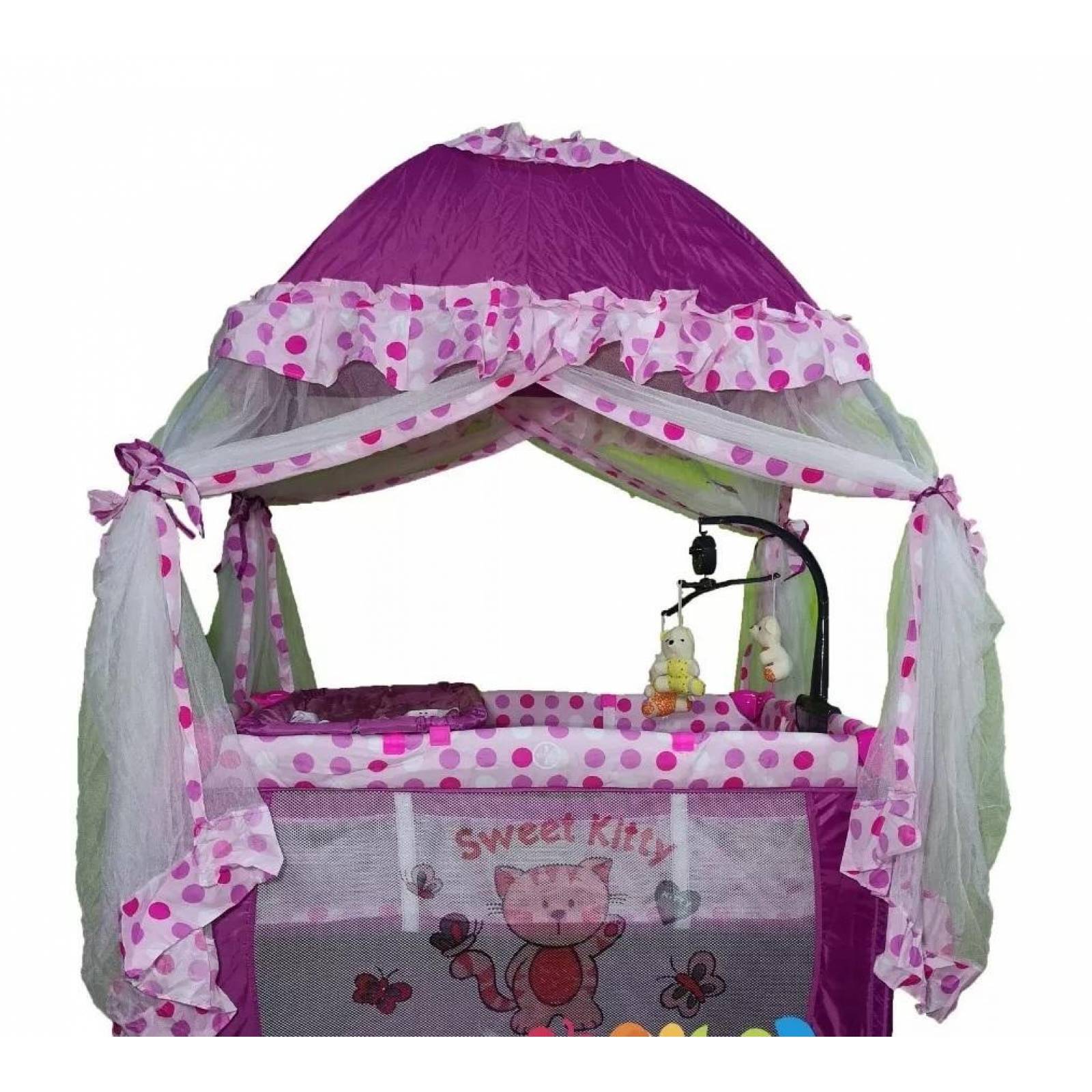 Cuna Corral Argentina Toldo Mosquitero Movil Musical Velo - Violeta