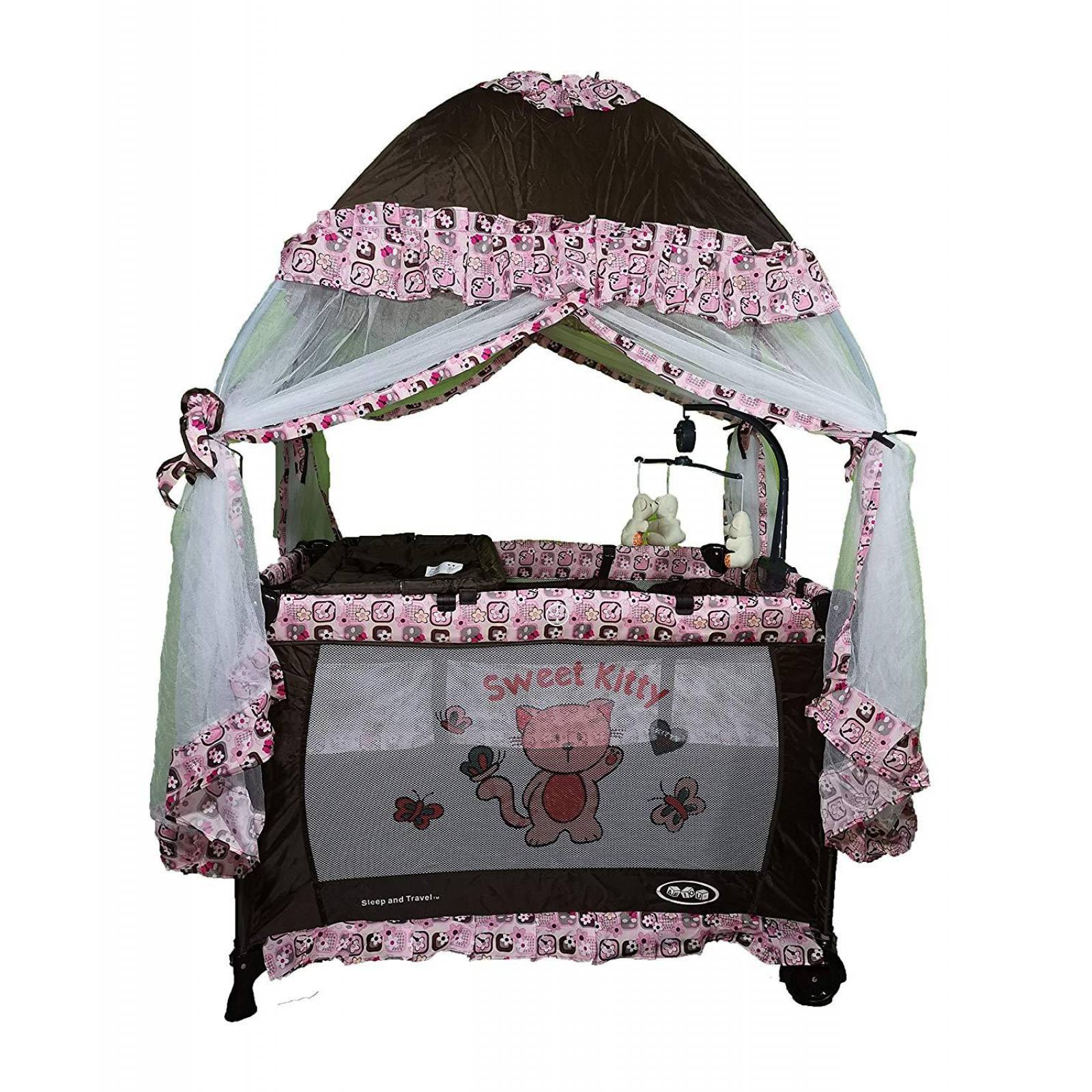 Cuna Corral Argentina Toldo Mosquitero Movil Musical Velo  - Rosa