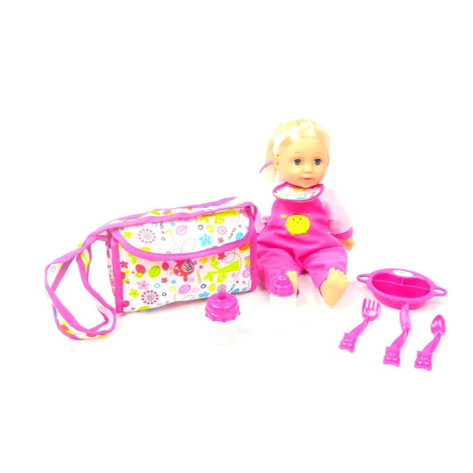 Carriola, Muñeca, Corral y Pañalera de juguete  - Rosa