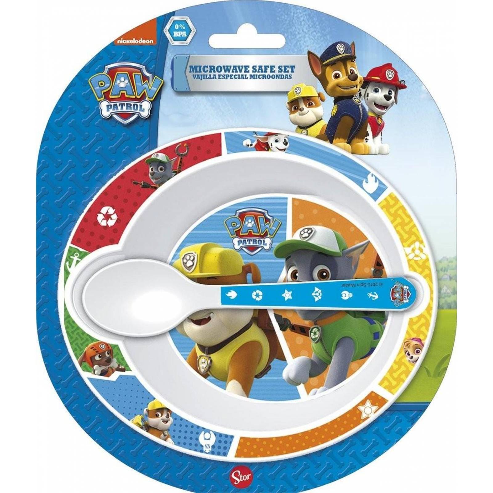 2 pz Microondas Plato Cuenco Cuchara Paw Patrol  - Azul