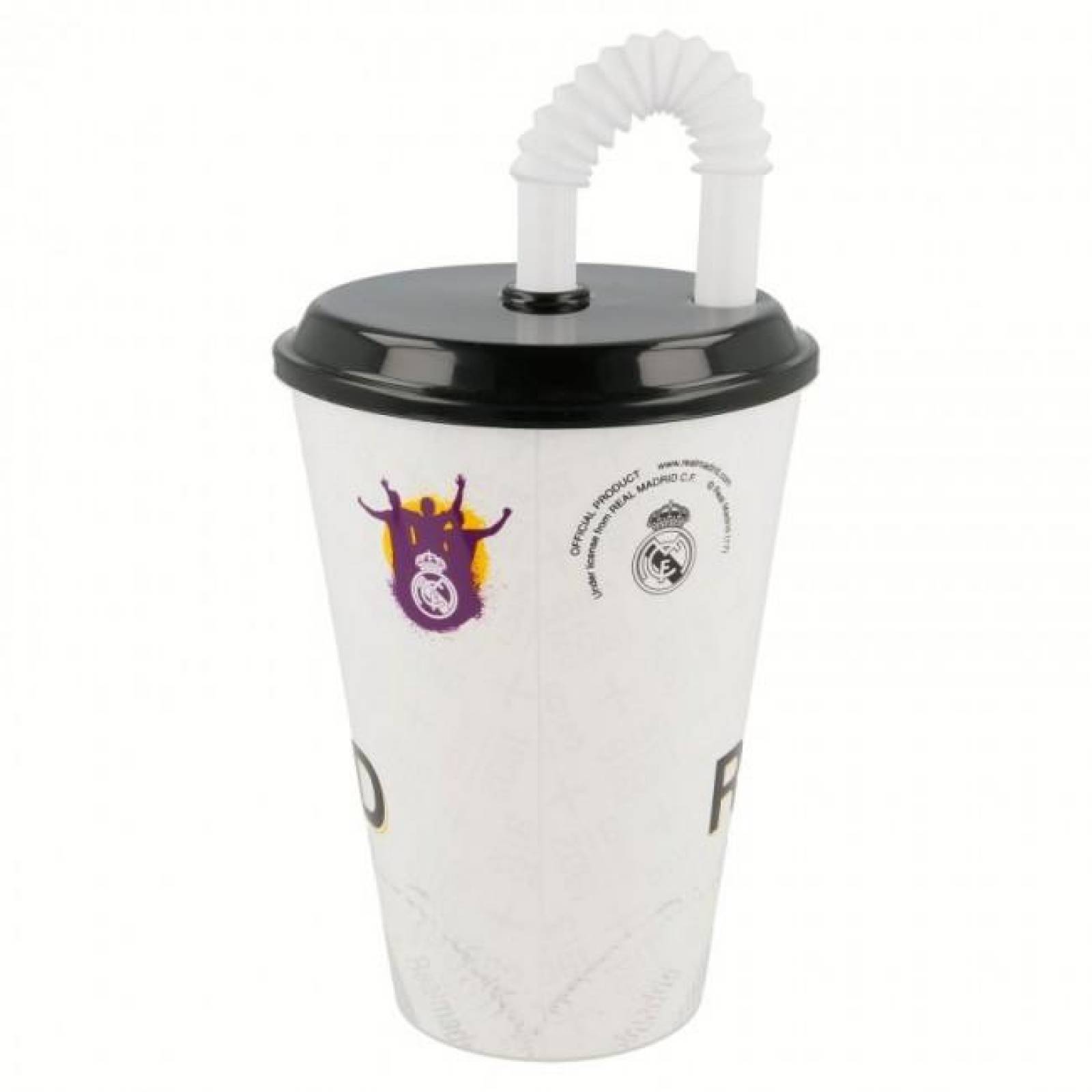 Vaso con Popote de 430 ml Futbol Real Madrid  - Blanco