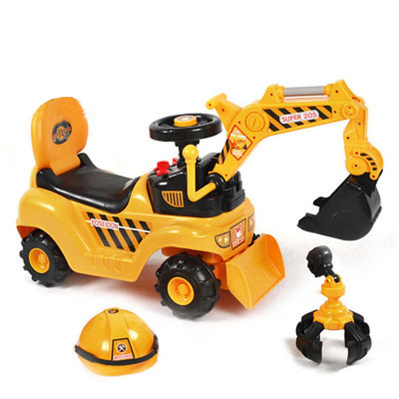 Montable Correpasillos Excavadora con Accesorios  - Amarillo