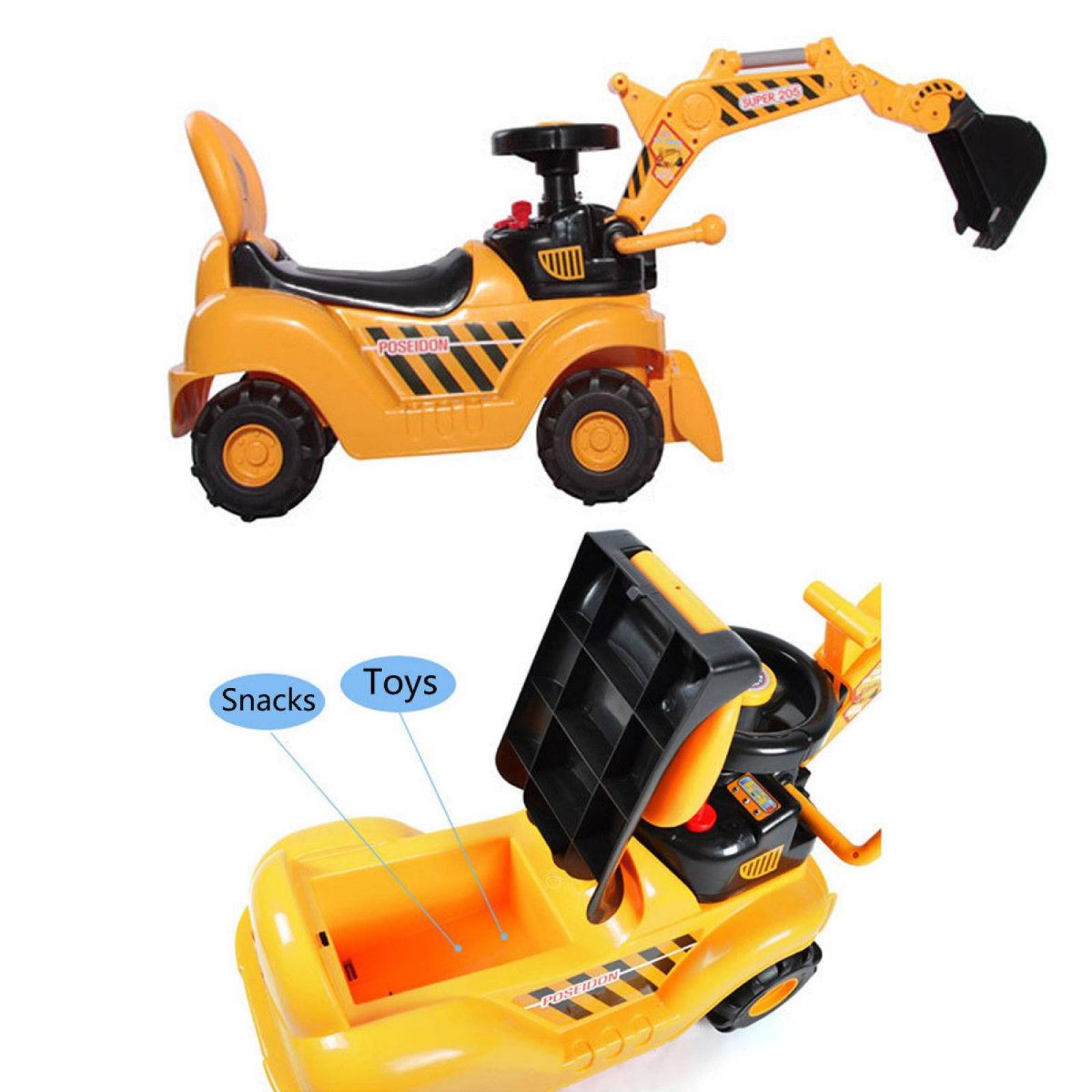 Montable Correpasillos Excavadora con Accesorios  - Amarillo