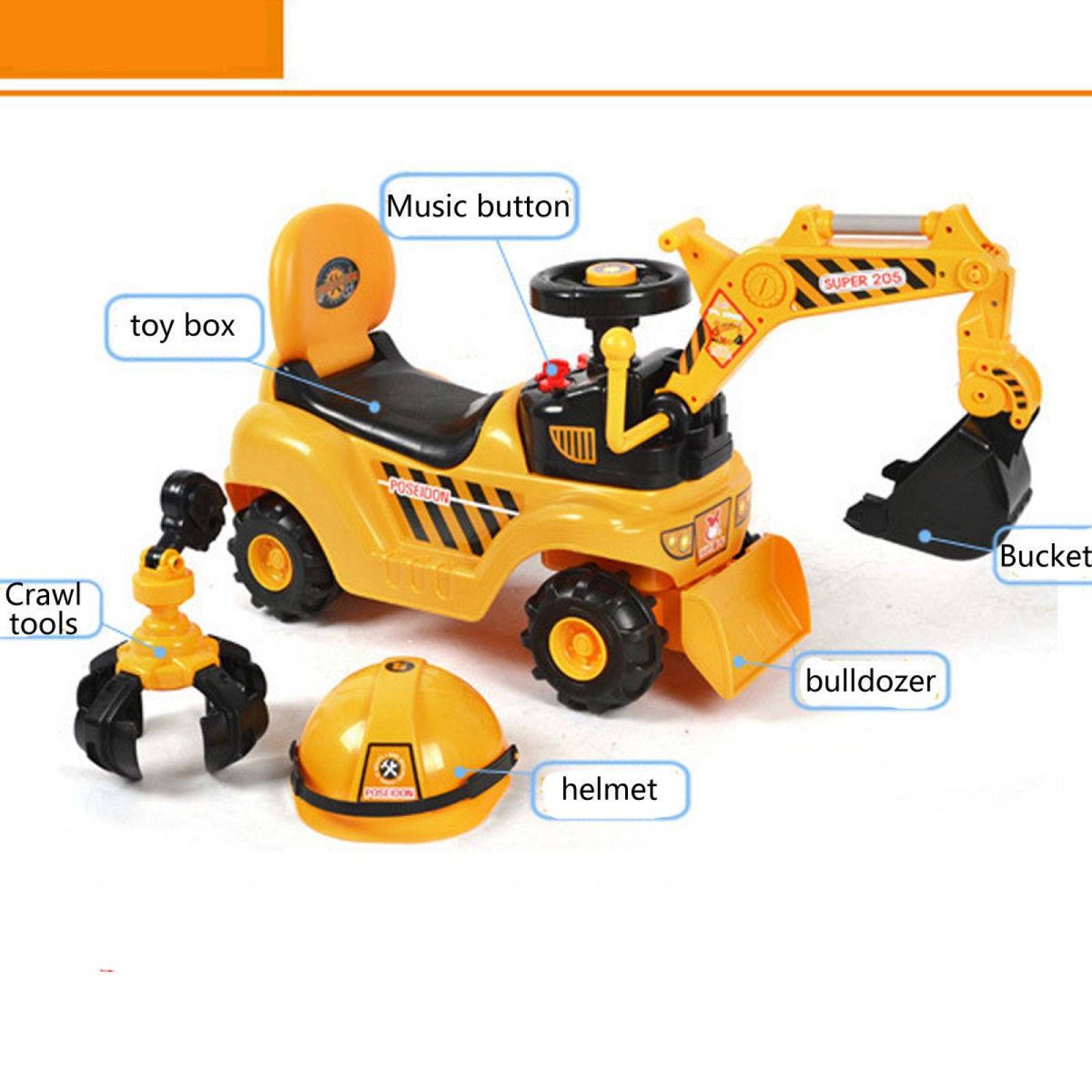 Montable Correpasillos Excavadora con Accesorios  - Amarillo