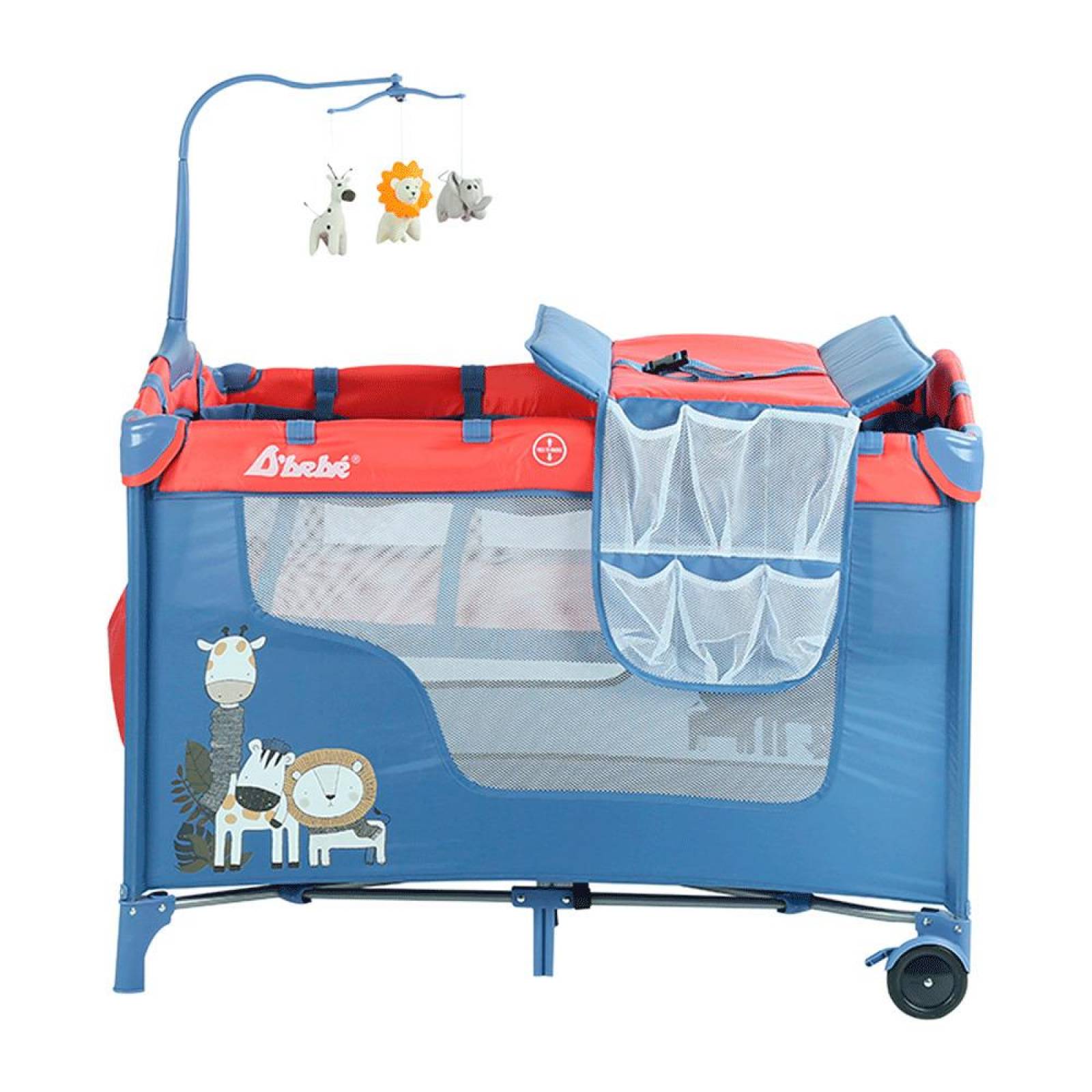 Corral para Bebe con Cambiador D'Bebe con Movil,Altura Ajustable  - Azul