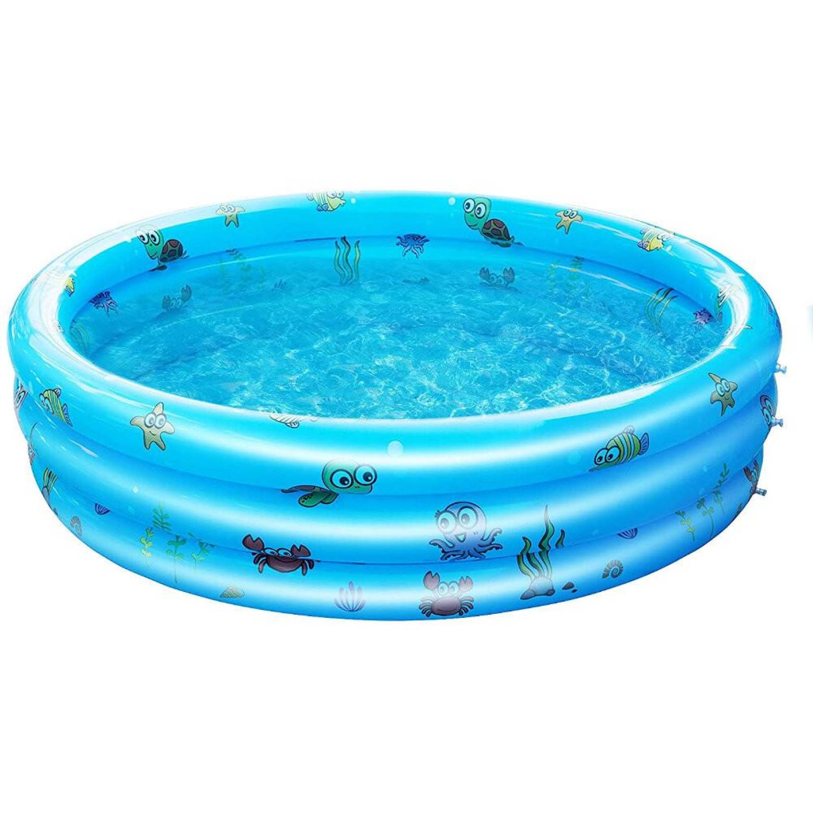 Alberca Inflable Infantil Piscina Niños Peces 3 aros 100 cm  - Azul