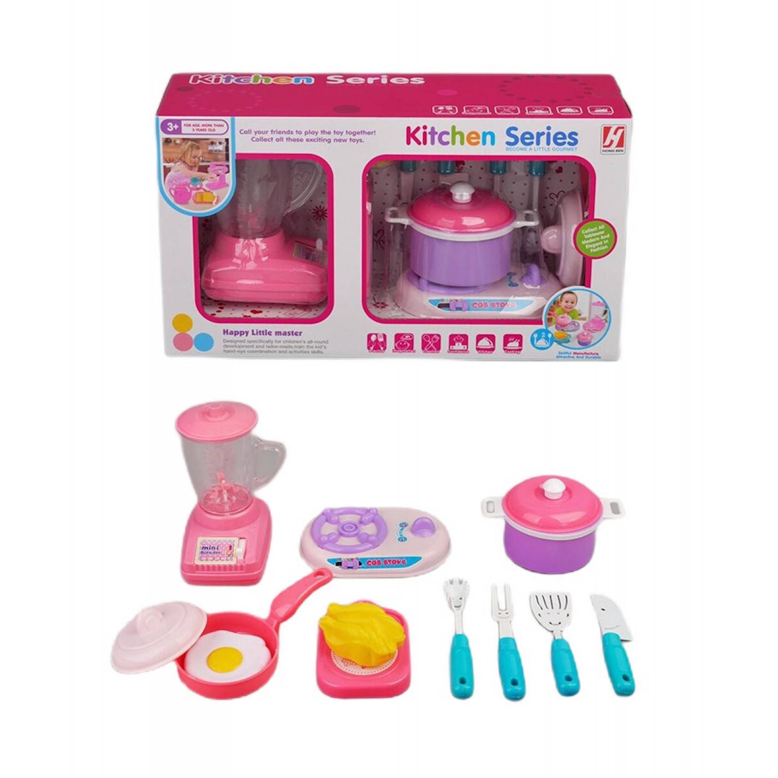 Set Juguete De Cocina Infantil Licuadora Parrilla Utensilios  - Blanco