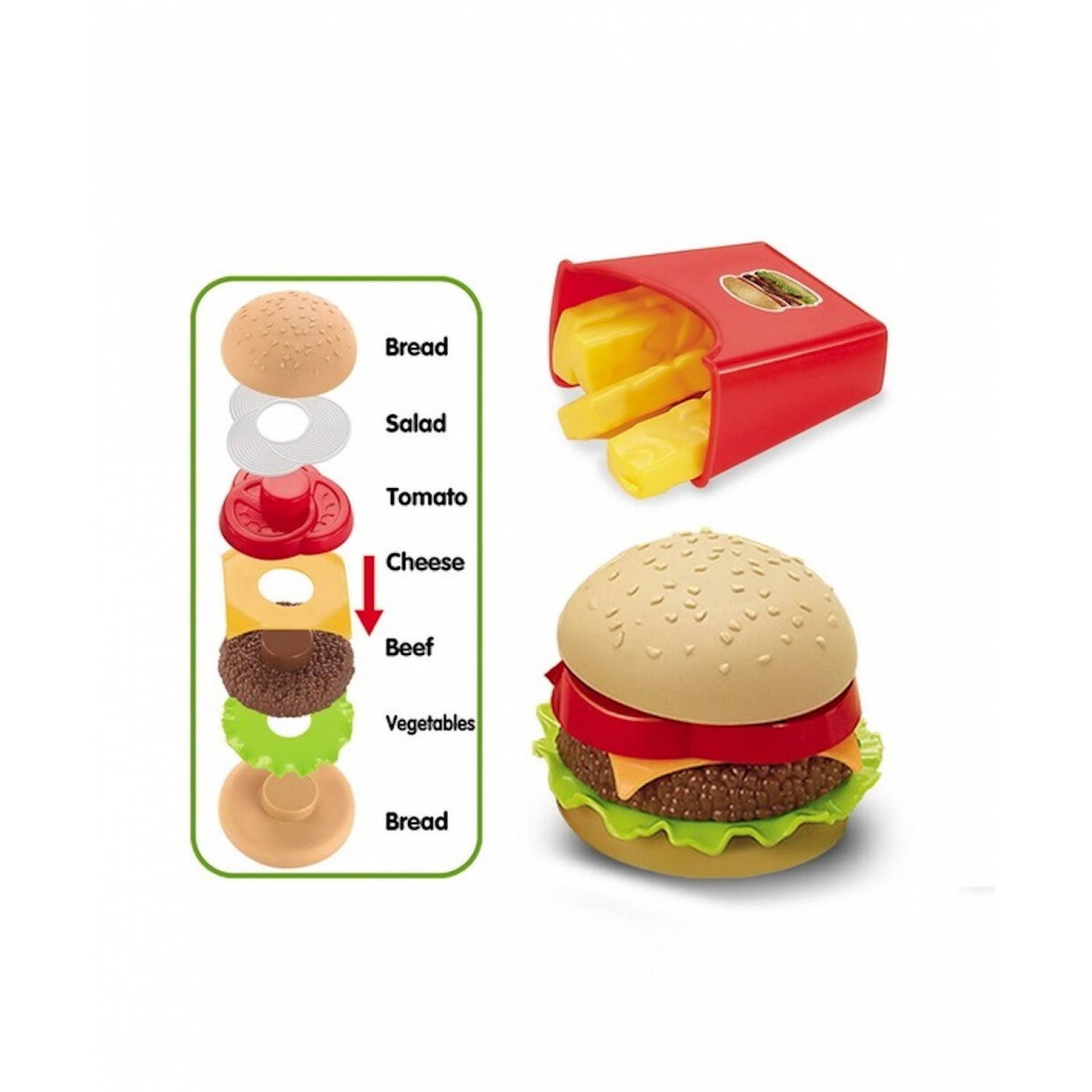 Set Infantil Juego de Cocina Hamburguesa Papas Acc  - Multicolor