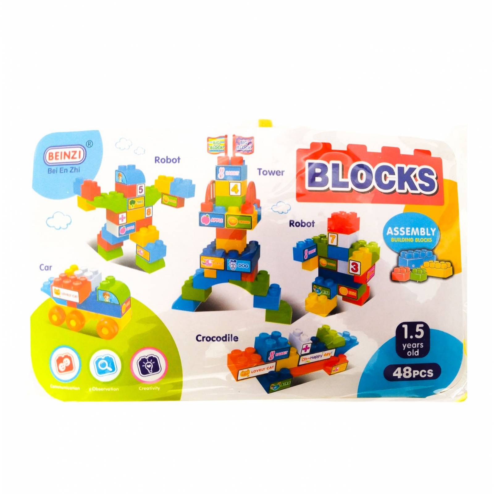 Juego de Bloques Educativo Infantil 48 pzs Blocks Carro Torre Robot  - Multicolor