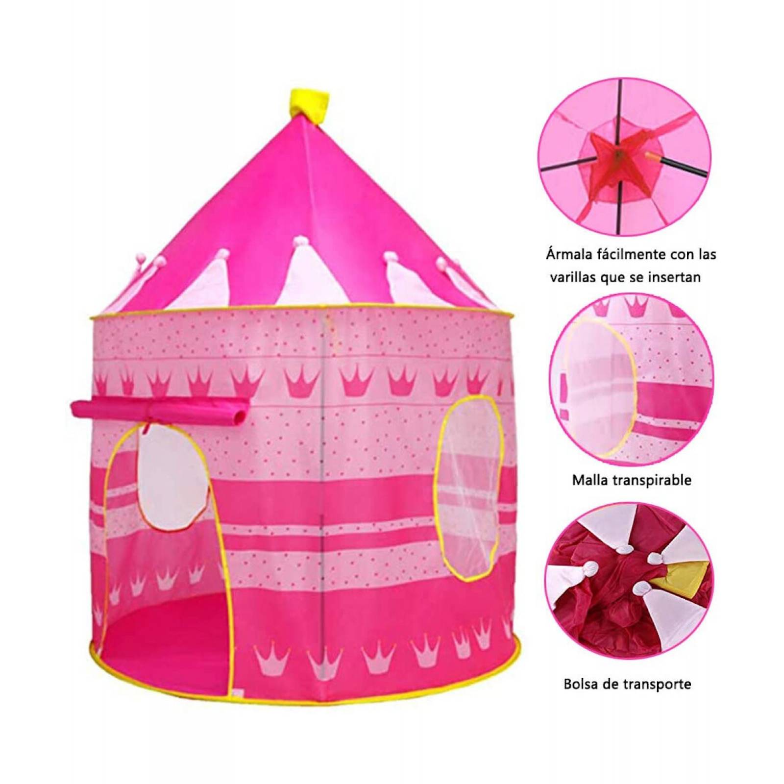 Tienda de Campaña Infantil Diseño Castillo 135x105x105 Plegable  - Rosa