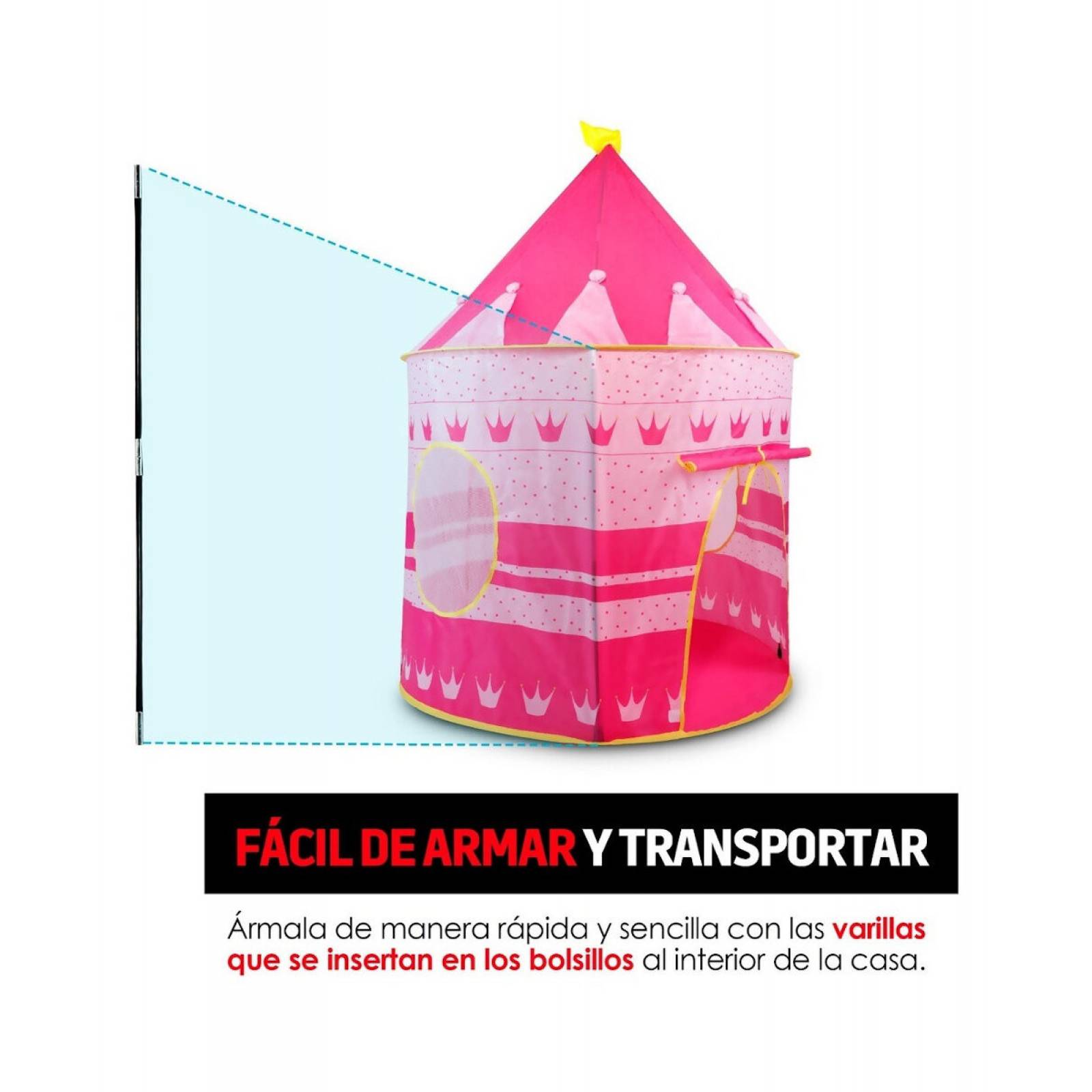 Tienda de Campaña Infantil Diseño Castillo 135x105x105 Plegable  - Rosa