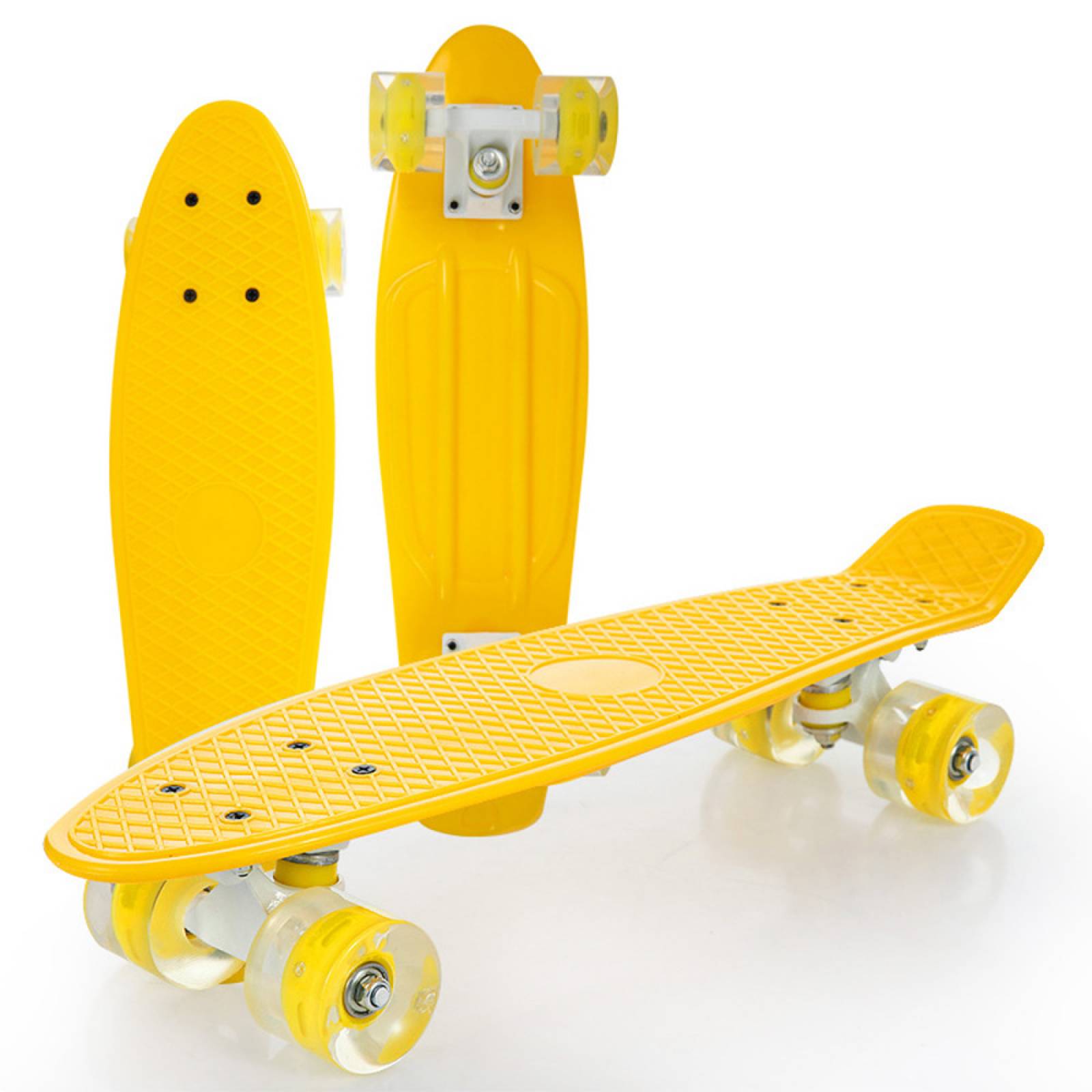 Patineta Skate Llantas Led Luz Aluminio 55 cm x 15cm  - Amarillo
