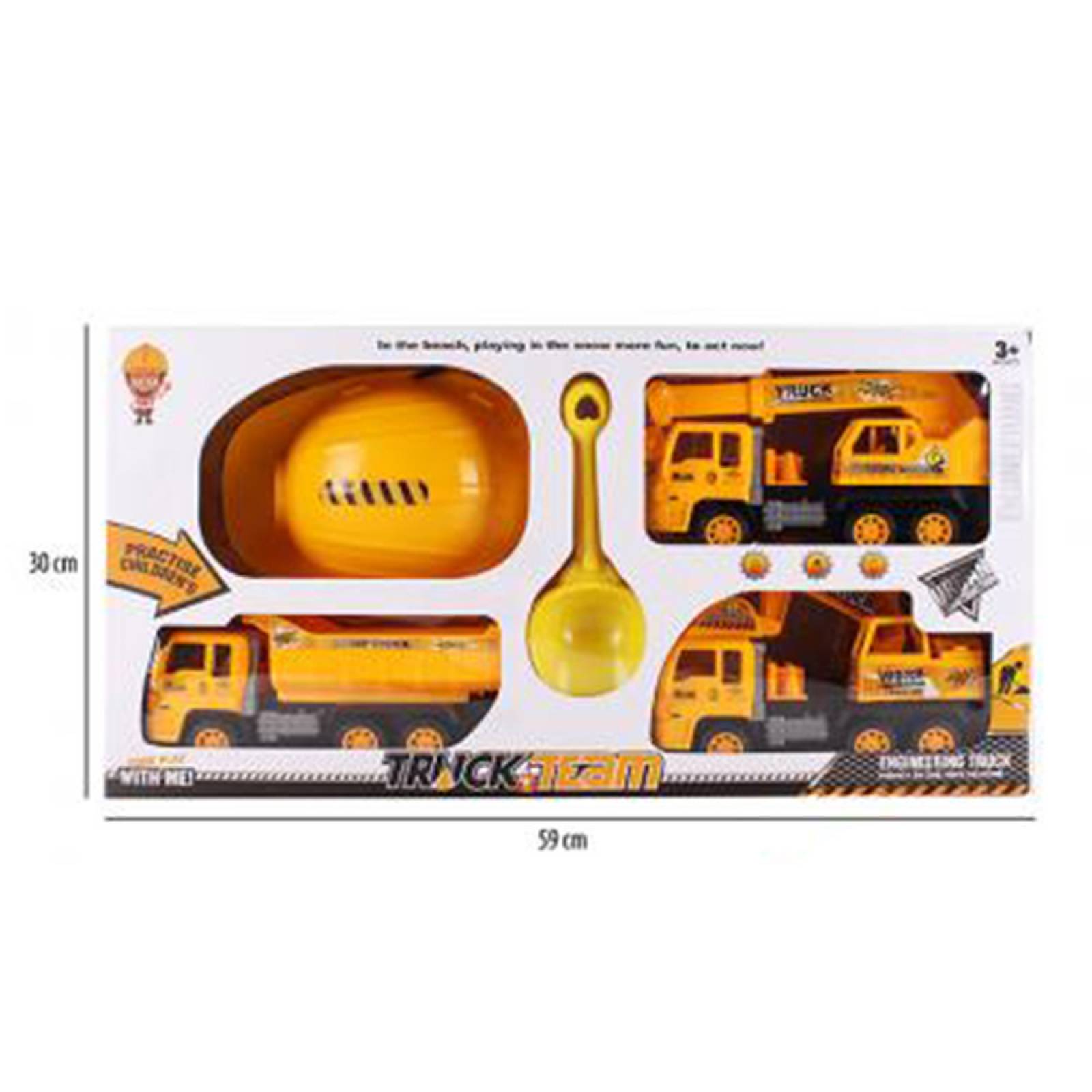 Set Camiones de Construcción Juguete con Pala y Casco  - Amarillo