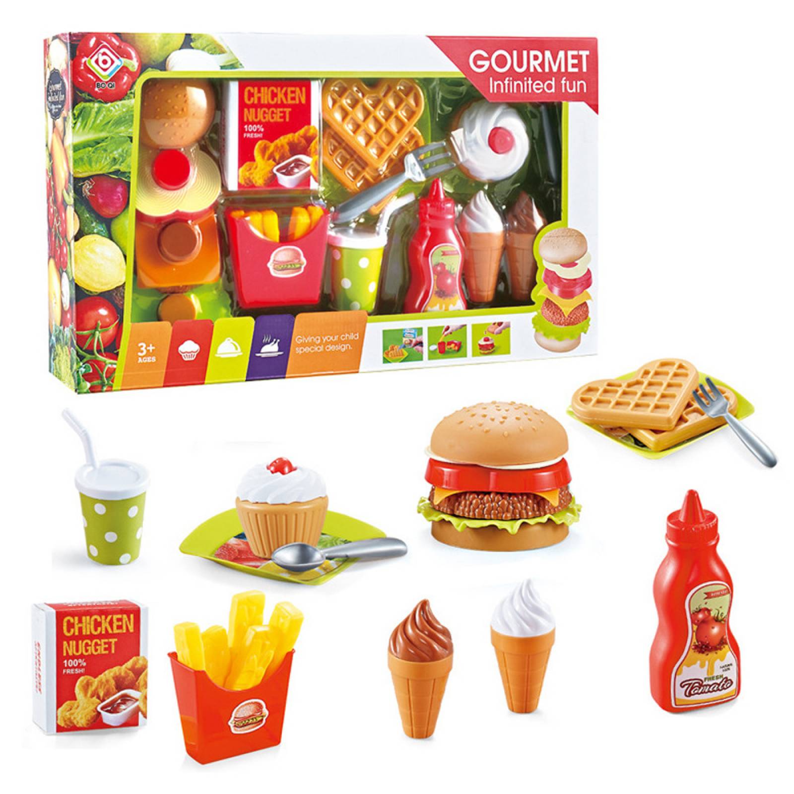 Set Infantil  Juego de Cocina Comida Rápida Armable  - Multicolor