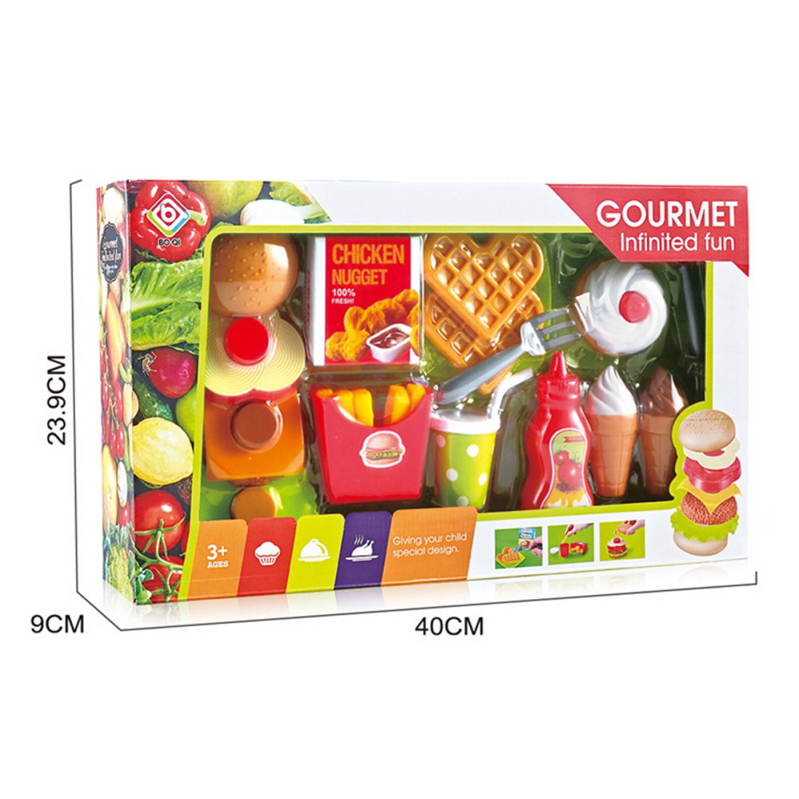 Set Infantil  Juego de Cocina Comida Rápida Armable  - Multicolor