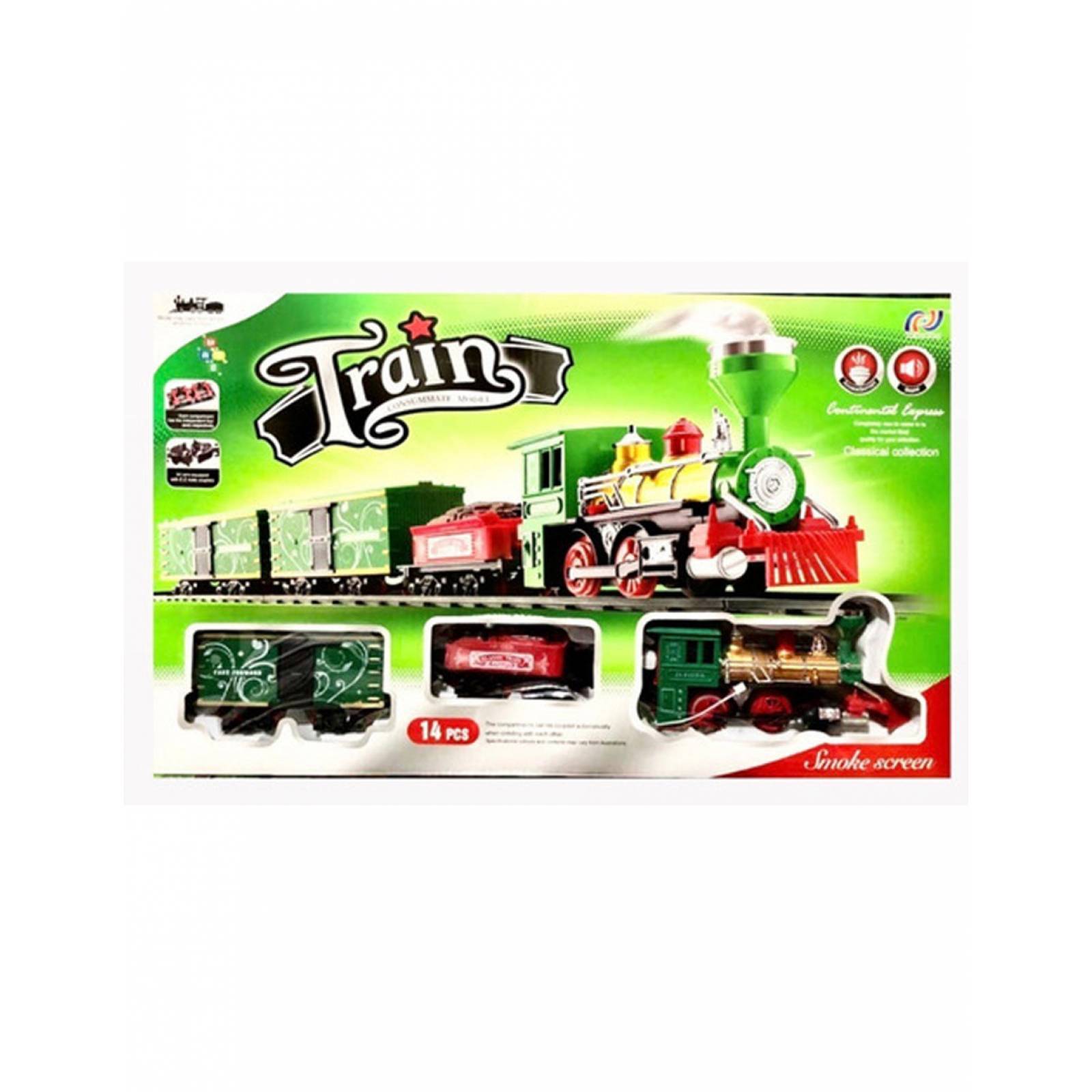 Tren de Juguete de Carga con Humo y Sonidos Pista Armable - Multicolor