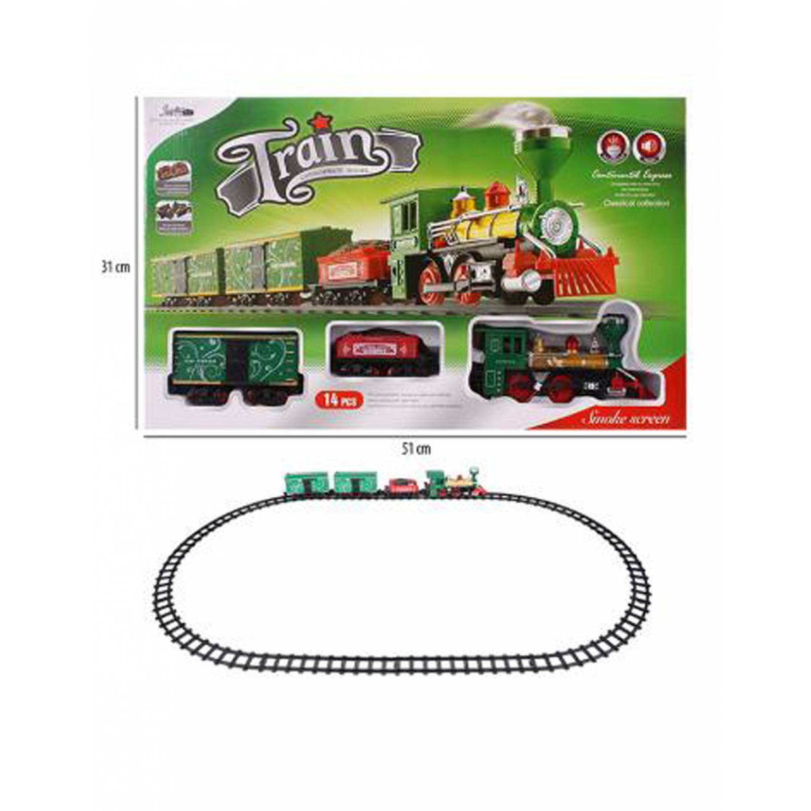 Tren de Juguete de Carga con Humo y Sonidos Pista Armable - Multicolor