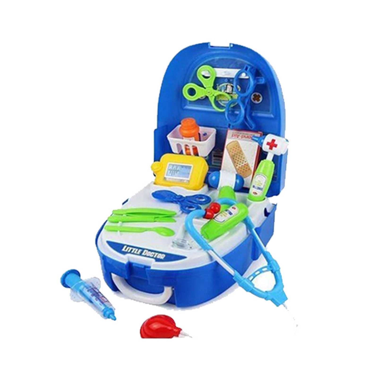 Mochila Juguete Doctor Portátil Correas 19 Accesorios  - Azul