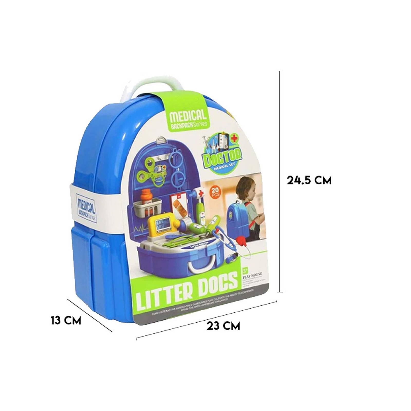Mochila Juguete Doctor Portátil Correas 19 Accesorios  - Azul