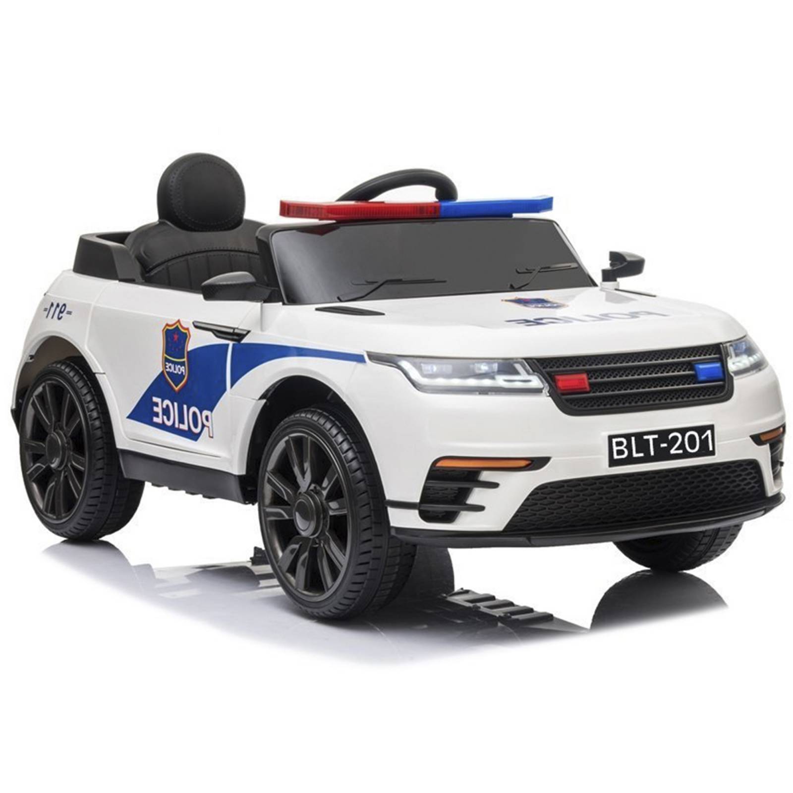 Carro Electrico Montable Policia RC 5km/h USB Luz  - Blanco