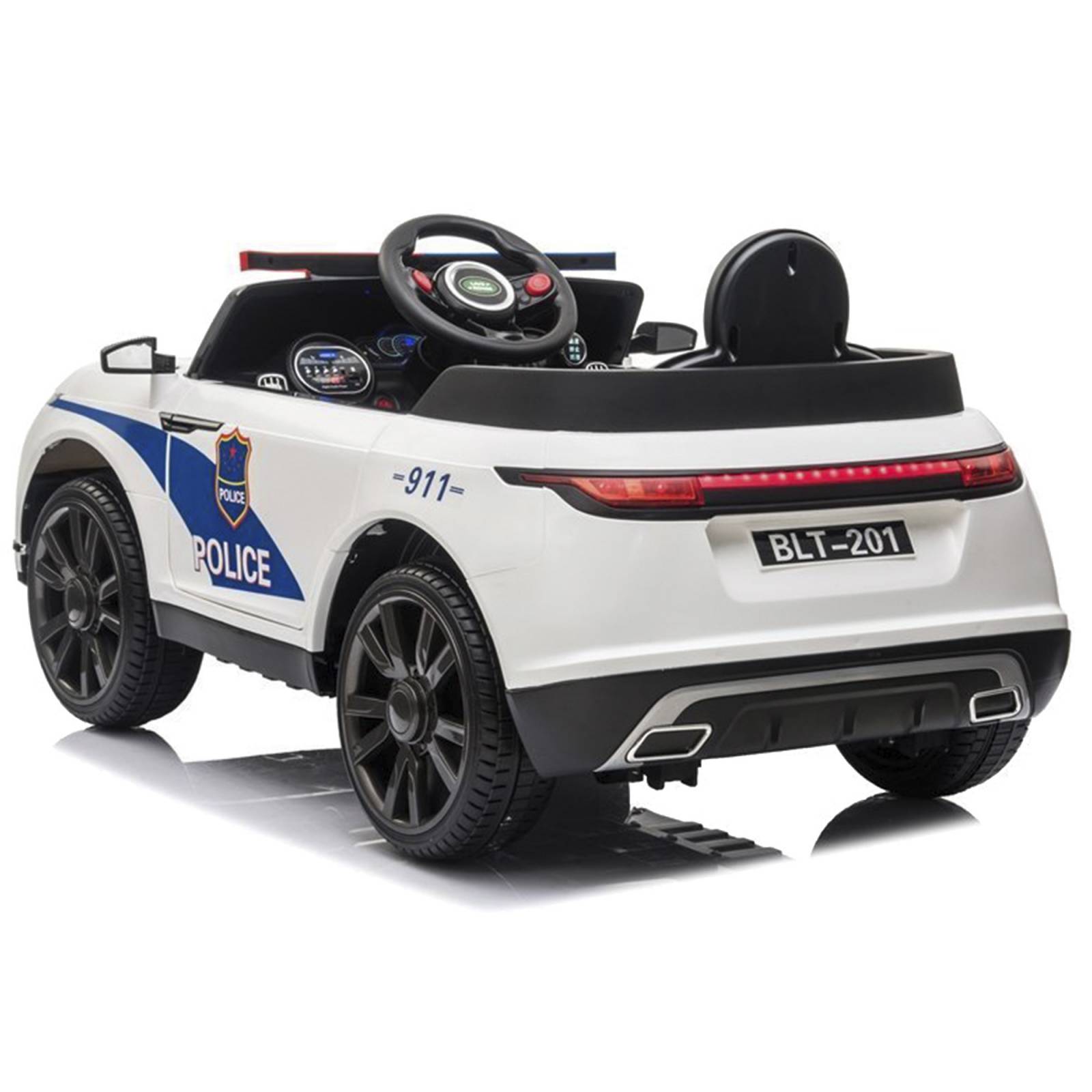Carro Electrico Montable Policia RC 5km/h USB Luz  - Blanco