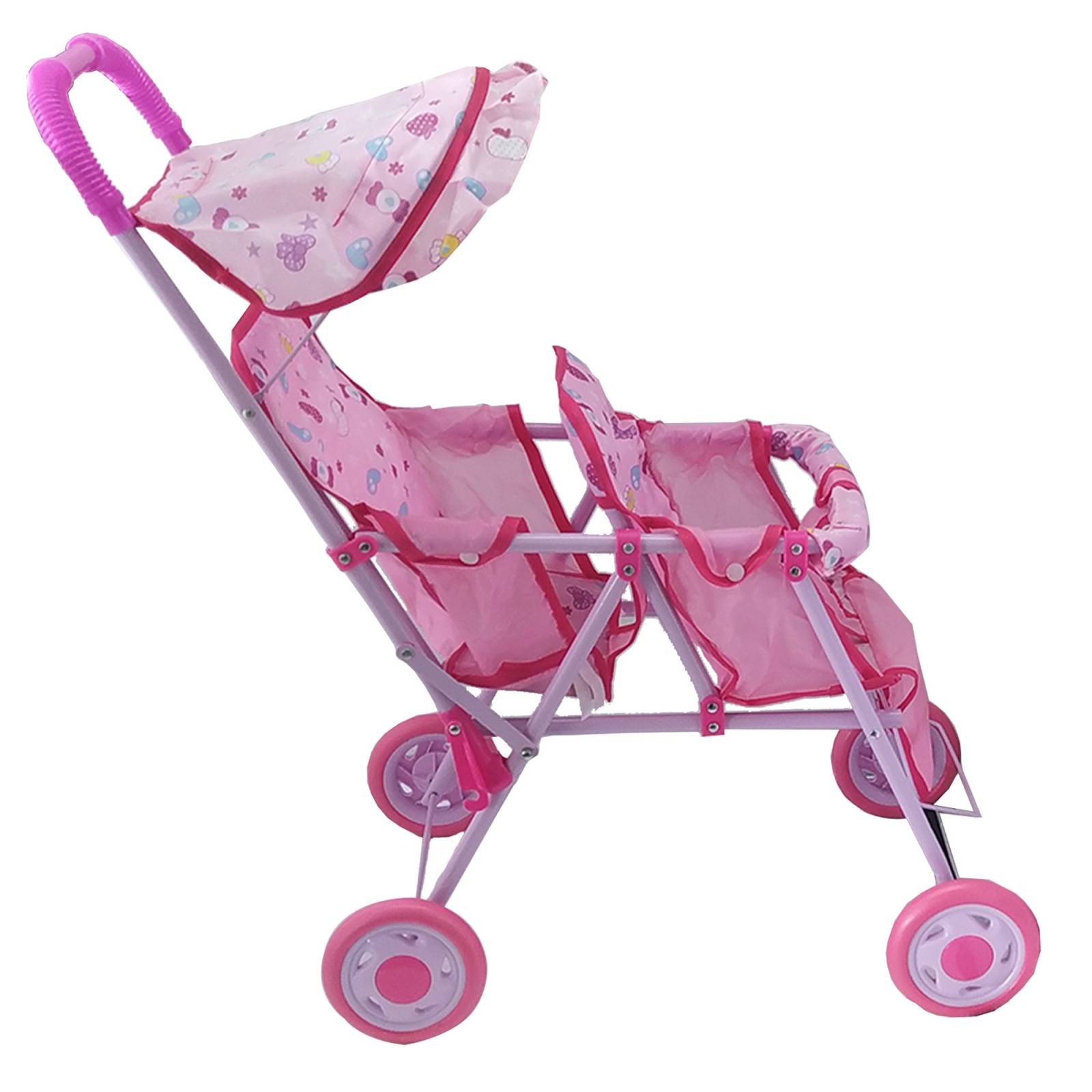 Carriola Doble Para Muñecas Juguete de Metal Plegable - Rosa
