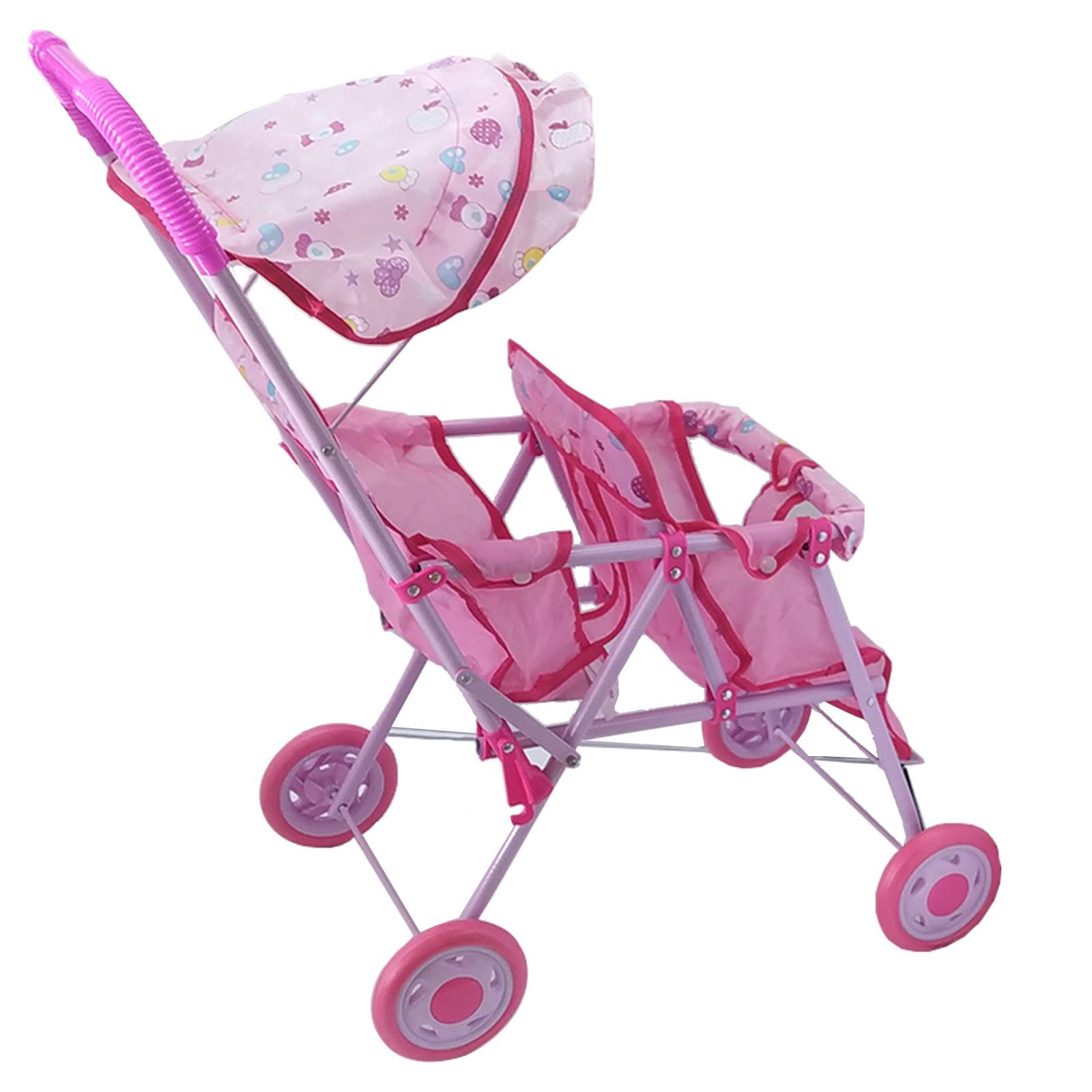 Carriola Doble Para Muñecas Juguete de Metal Plegable - Rosa