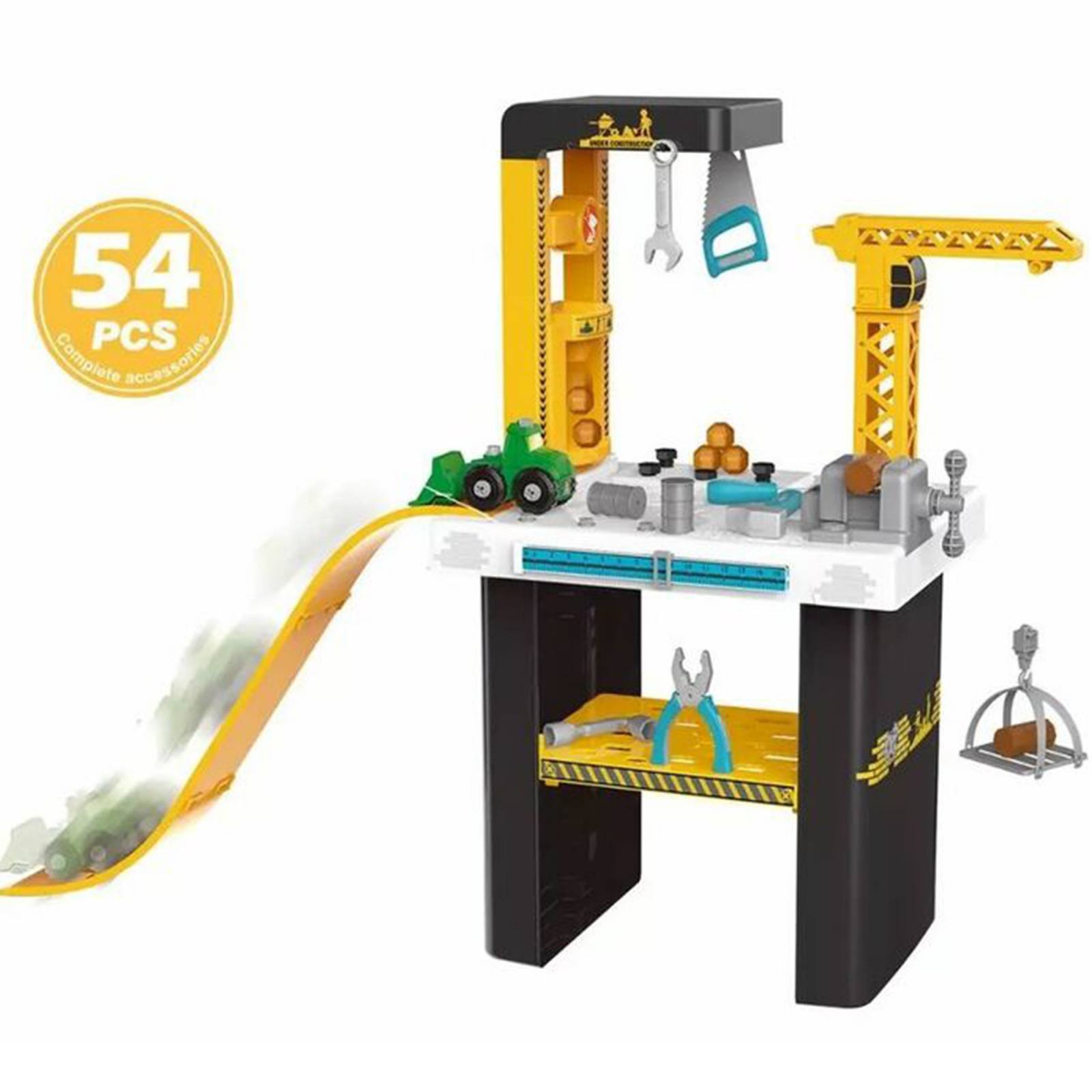 Mesa de Construcción Juguete Infantil Herramientas Grua  - Amarillo