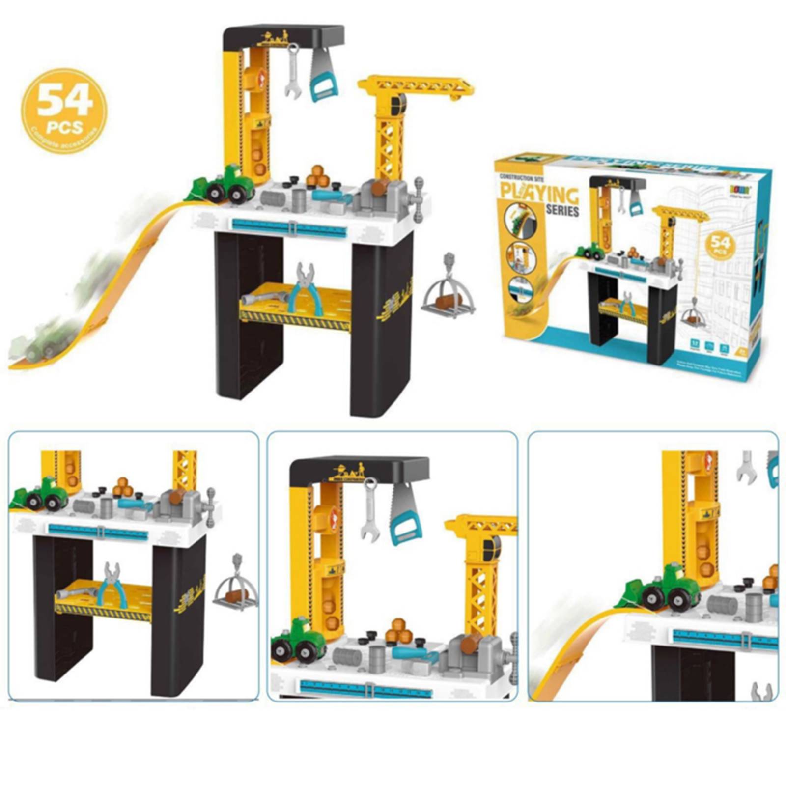 Mesa de Construcción Juguete Infantil Herramientas Grua  - Amarillo