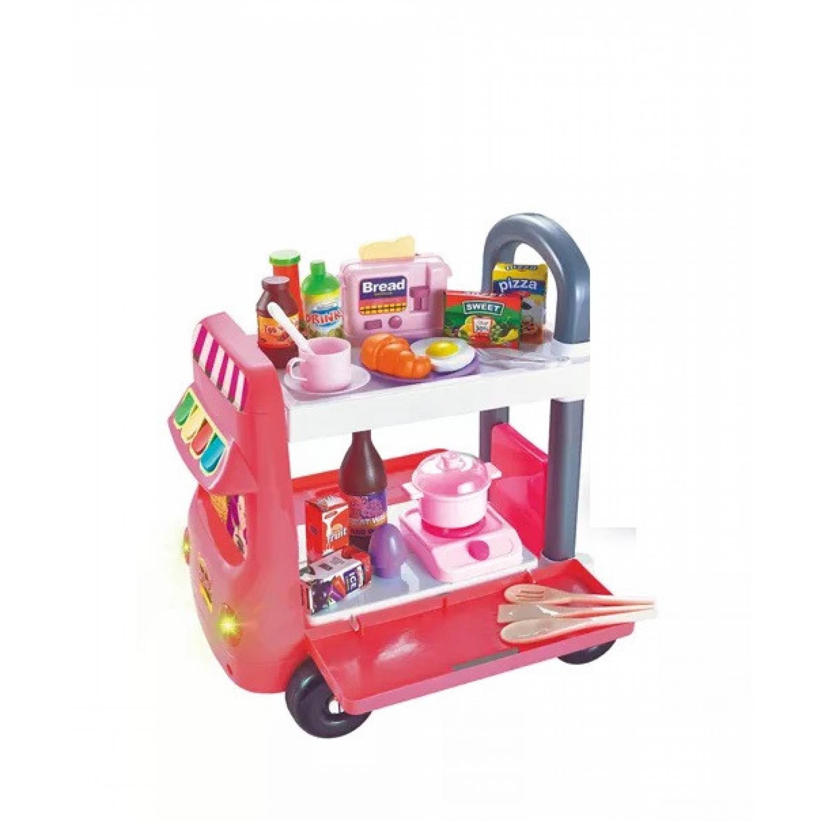 Carrito de Comida Juguete con Sonidos 41 Accesorios  - Rosa