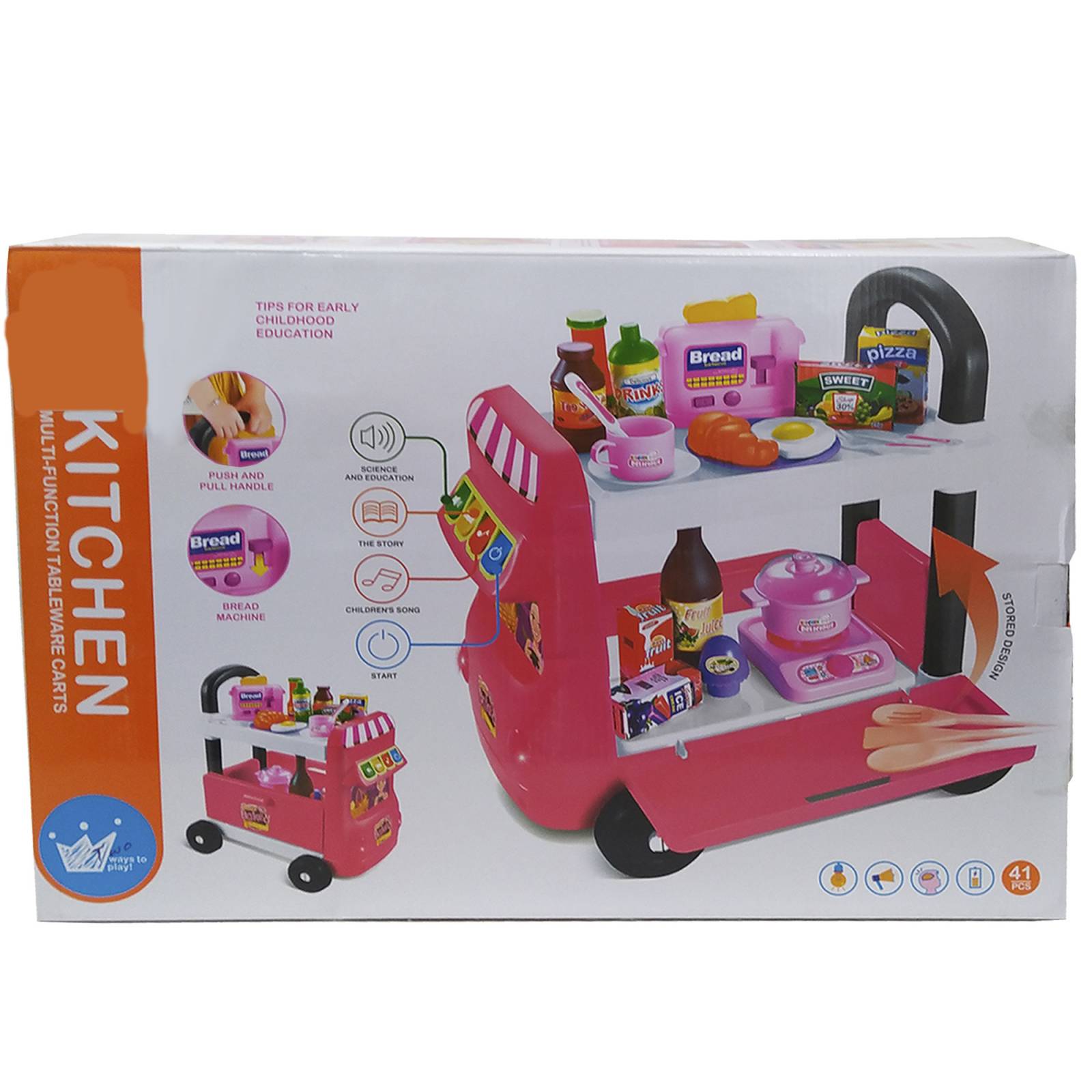 Carrito de Comida Juguete con Sonidos 41 Accesorios  - Rosa
