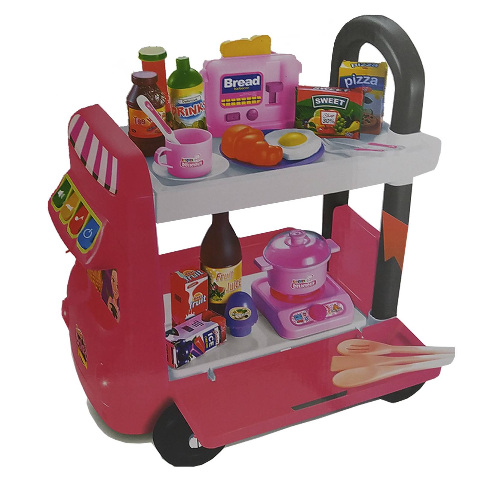 Carrito de Comida Juguete con Sonidos 41 Accesorios  - Rosa