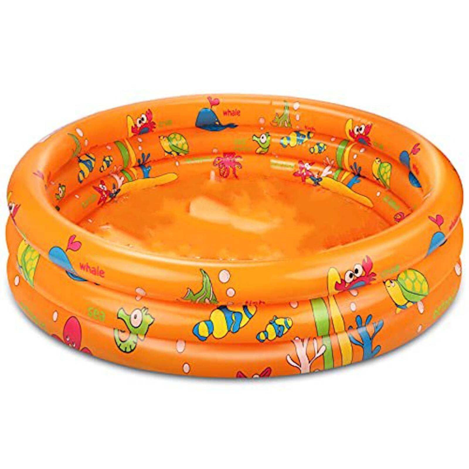 Alberca Inflable Infantil Piscina Niños Peces 3 aros 80cm  - Naranja