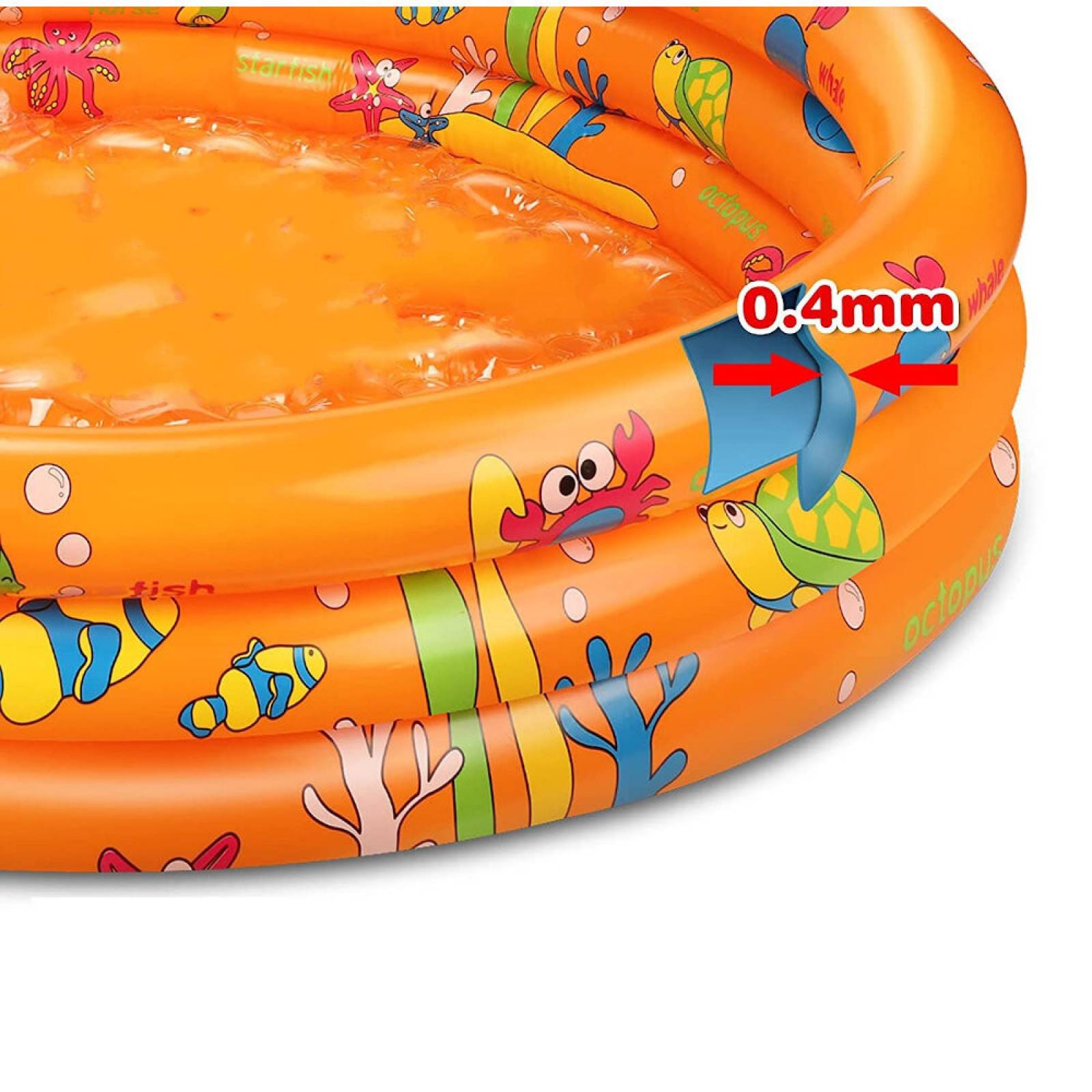 Alberca Inflable Infantil Piscina Niños Peces 3 aros 80cm  - Naranja