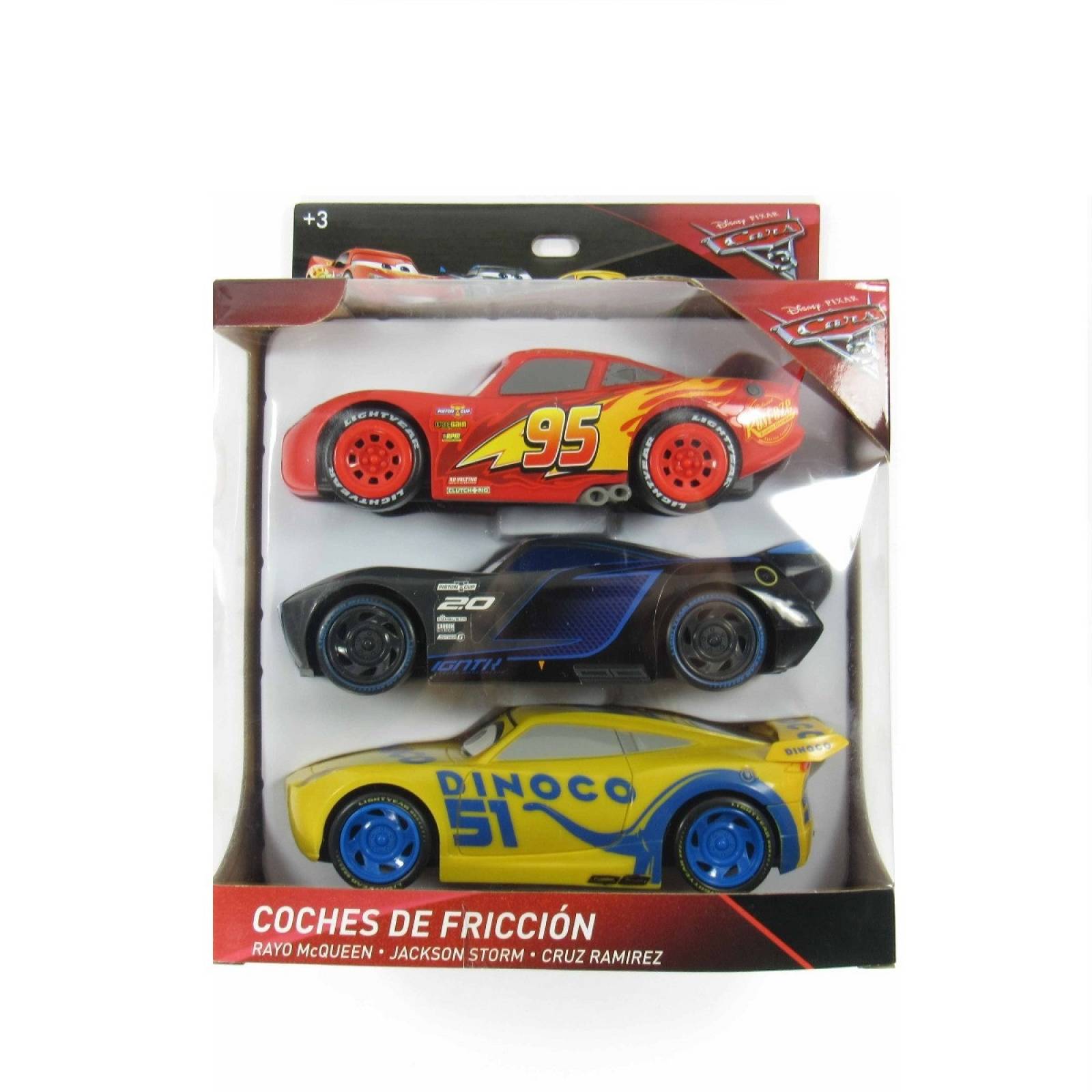 Carro Coche de Friccion Set 3 pzs Rayo Mcqueen Jacson y Cruz 18 cm  - Cars