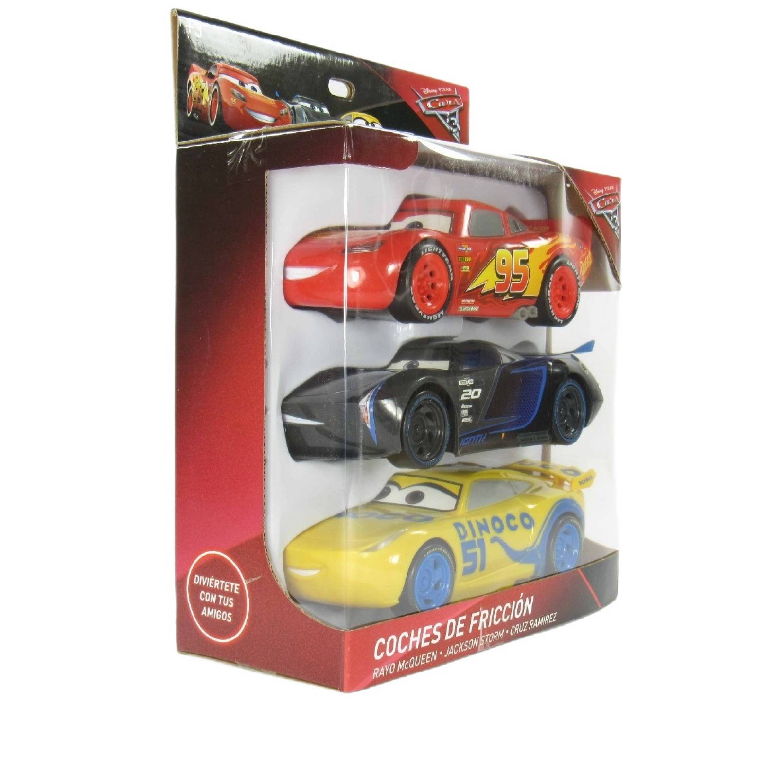 Carro Coche de Friccion Set 3 pzs Rayo Mcqueen Jacson y Cruz 18 cm  - Cars