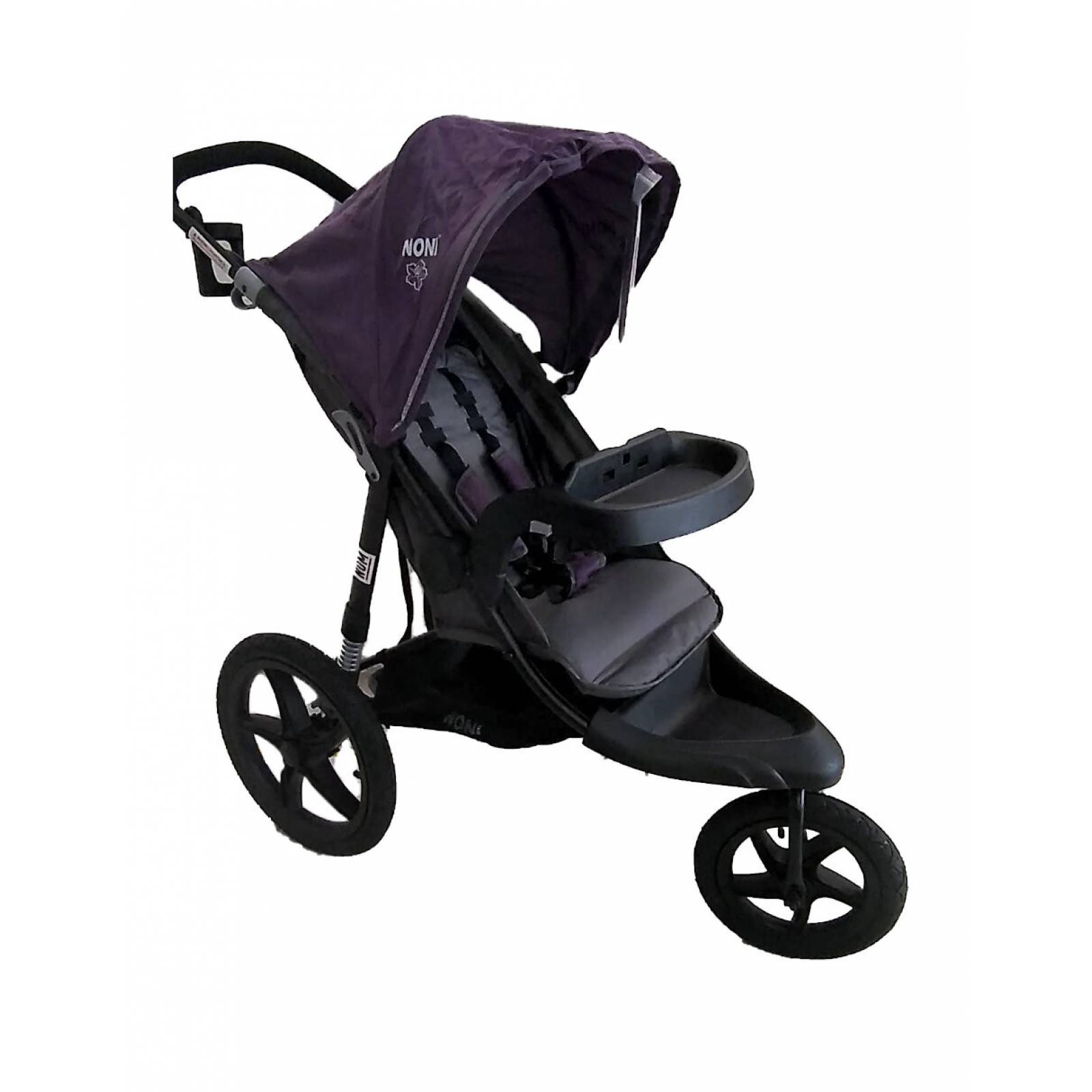 Carriola Jogger 3 Llantas de Aire Capota Retráctil Asiento Reclinable con Charola Desmontable y 2 Portavasos - Morado