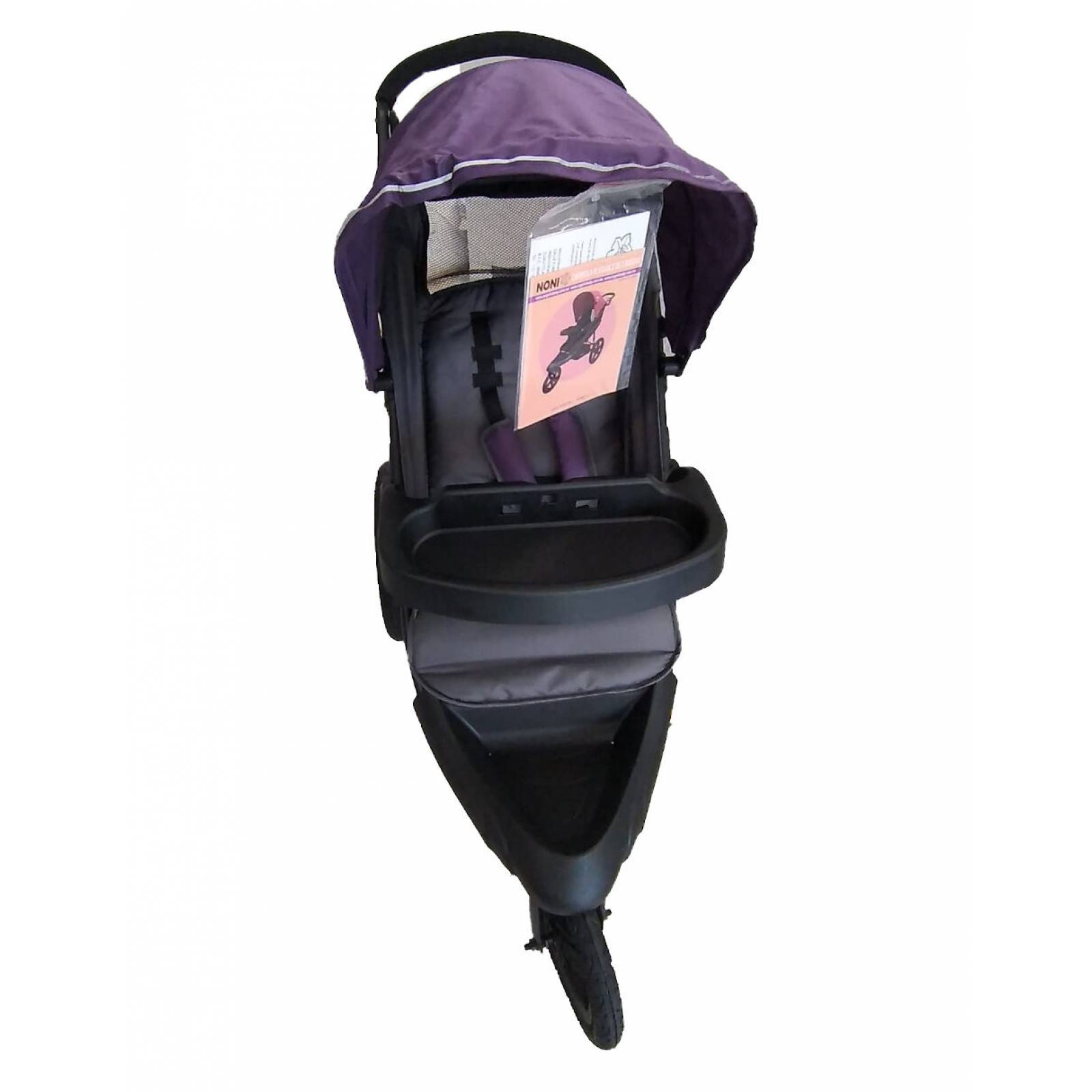 Carriola Jogger 3 Llantas de Aire Capota Retráctil Asiento Reclinable con Charola Desmontable y 2 Portavasos - Morado