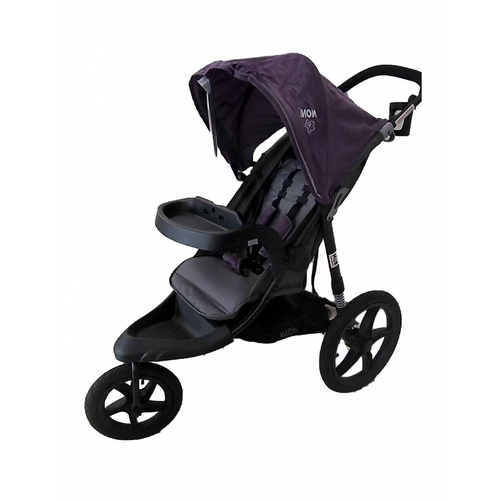 Carriola Jogger 3 Llantas de Aire Capota Retráctil Asiento Reclinable con Charola Desmontable y 2 Portavasos - Morado