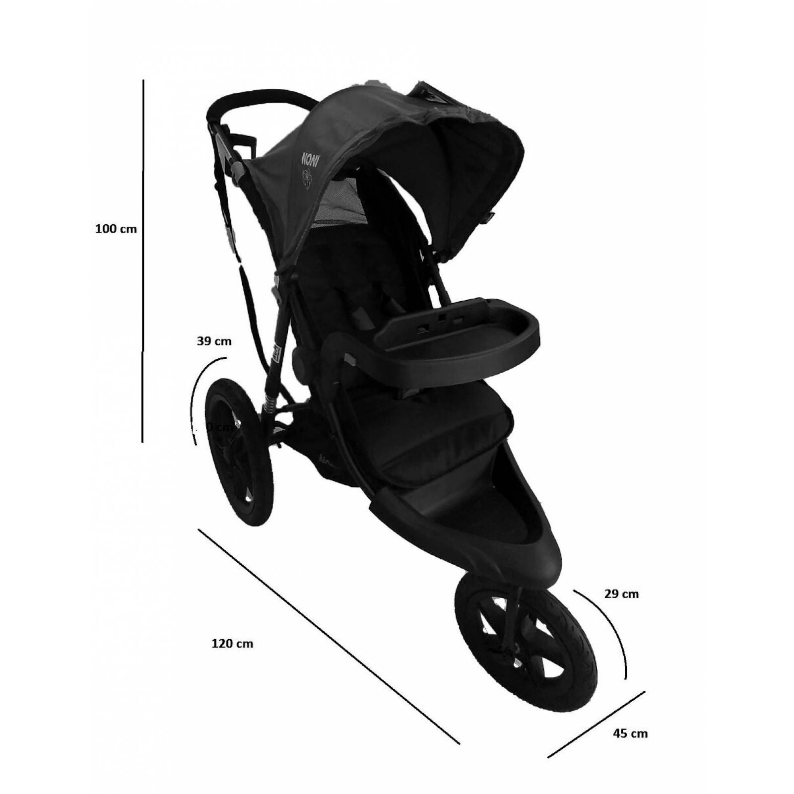 Carriola Jogger 3 Llantas de Aire Capota Retráctil Asiento Reclinable con Charola Desmontable y 2 Portavasos - Morado