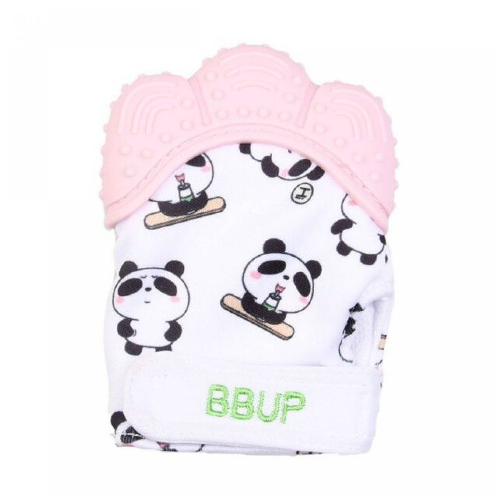 Guante Mordedera De Silicona Diseño Panda Para Bebé Correa De Velcro - Rosa
