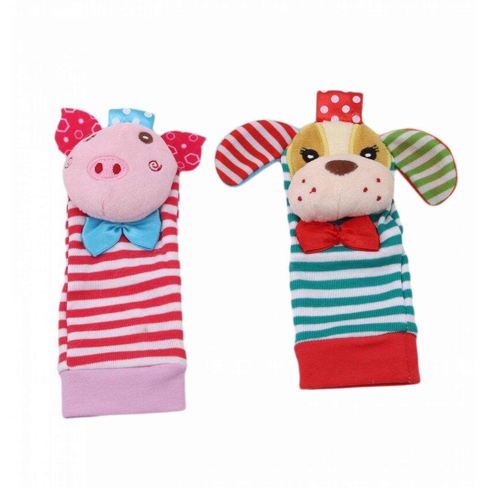 Calcetines de Animalitos 2 Pzs Sonajero para Bebé Estimulación  - Multicolor