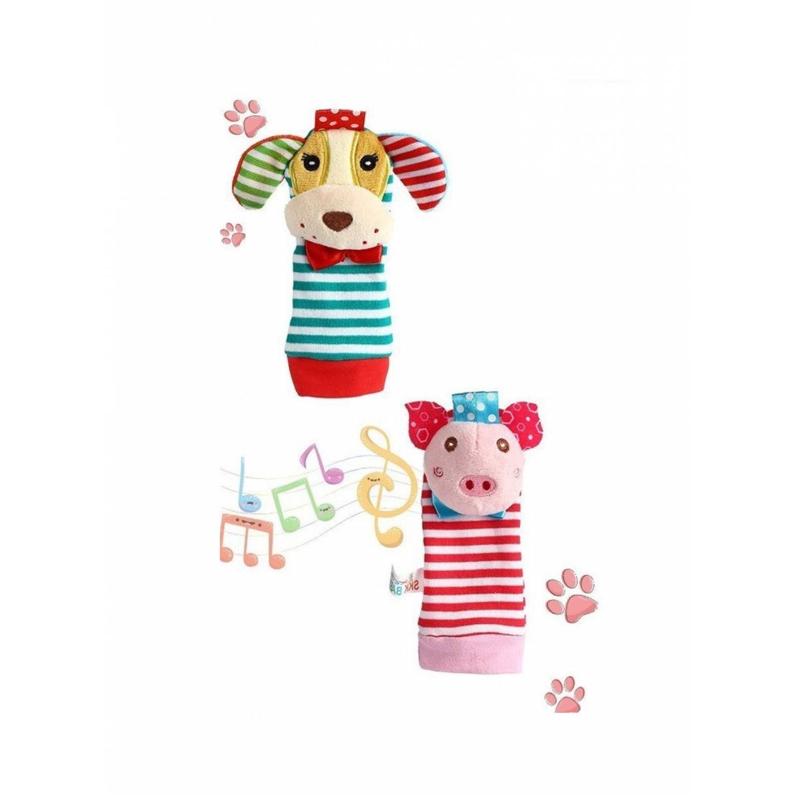 Calcetines de Animalitos 2 Pzs Sonajero para Bebé Estimulación  - Multicolor
